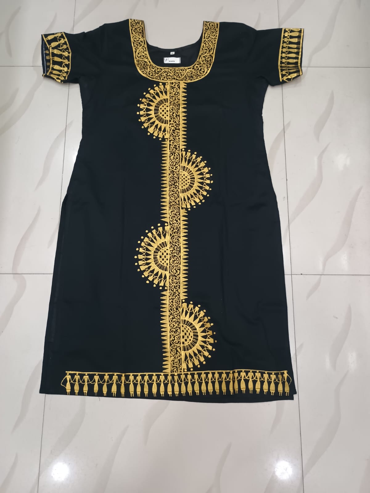 Black Half Tribal Chakra Art Hand Painted Cotton Pattachitra Kurti