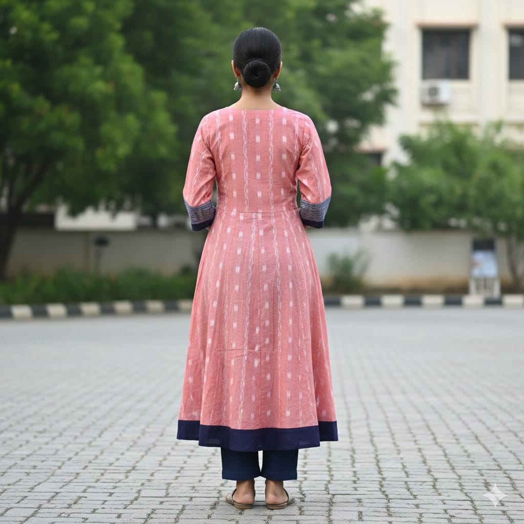 Peach Blue Ikat Pasapali  Designer A-Line Anarkali