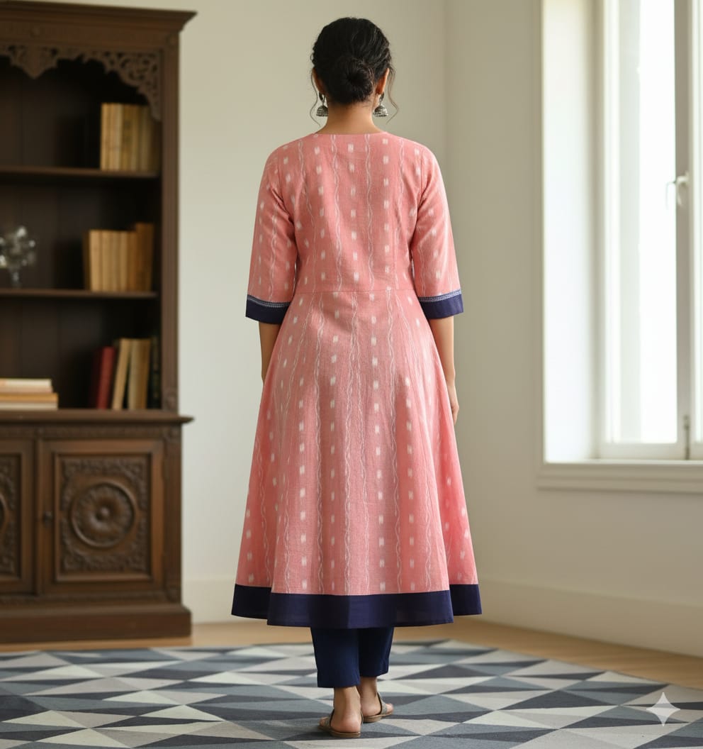 Peach Blue Red Ikat Pasapali  Designer A-Line Anarkali