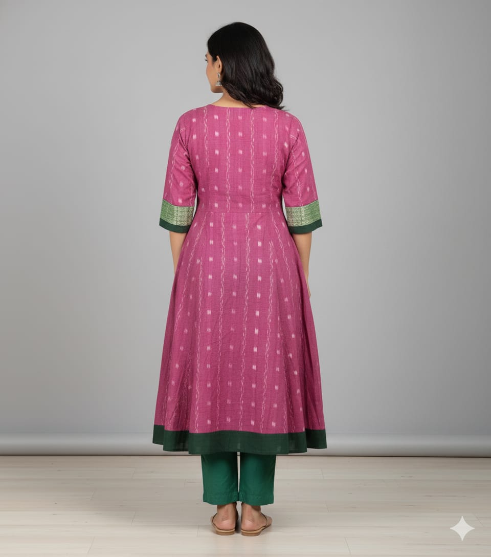 Deep Purple Bottle Green Ikat Cross Pasapali  Designer A-Line Anarkali