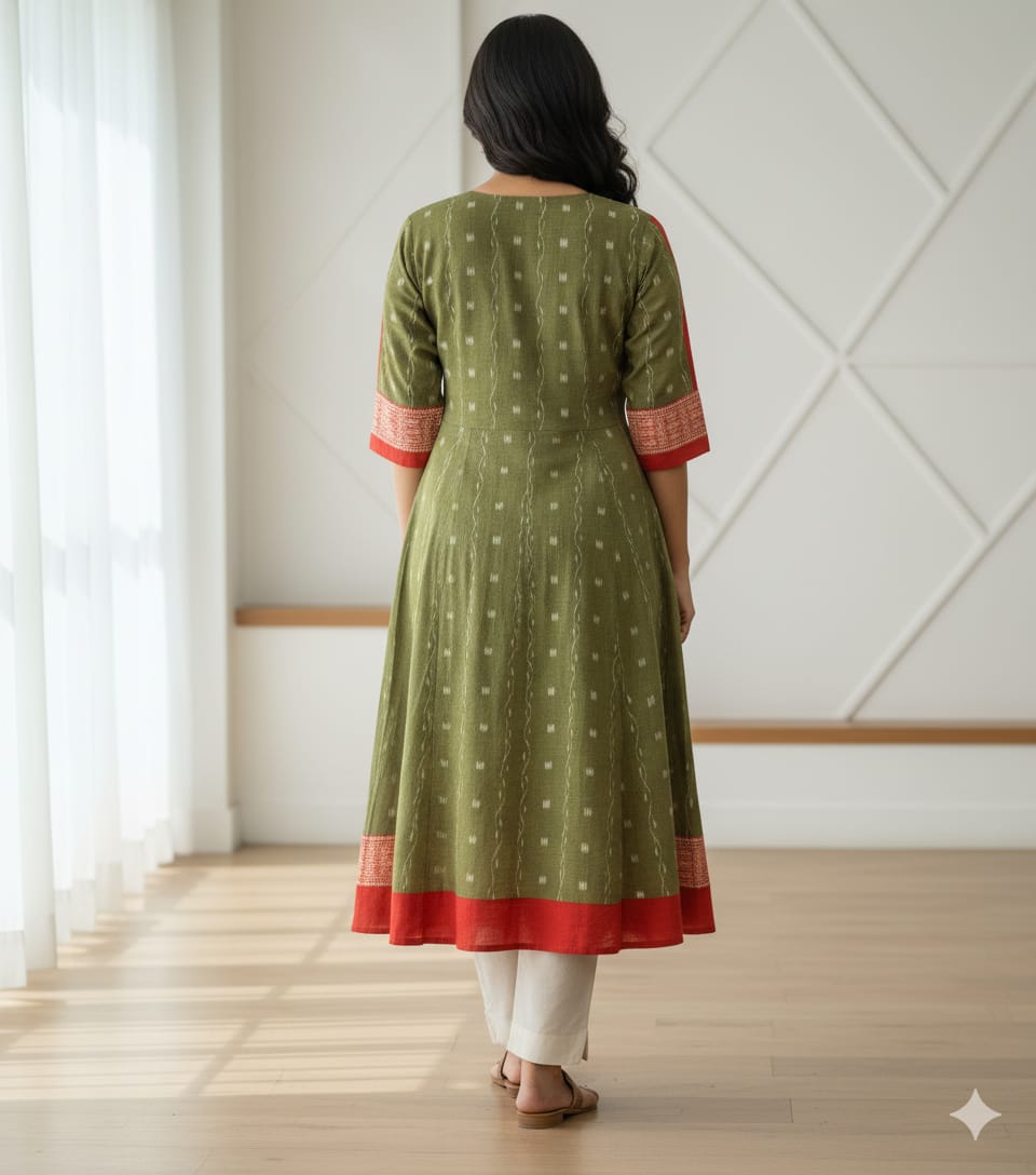 Mehendi Red Ikat Tribal Designer A-Line Anarkali