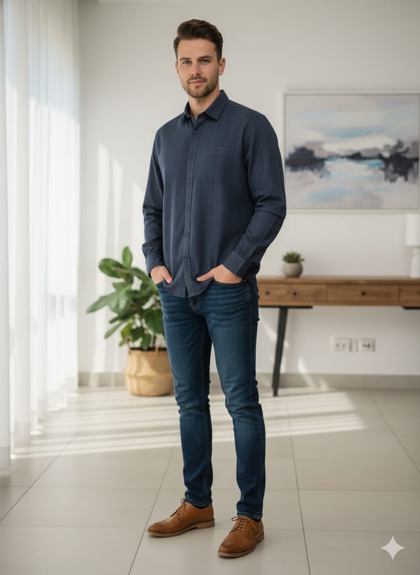 Dark Navy Blue Odisha Handloom Men Plain Full Shirt