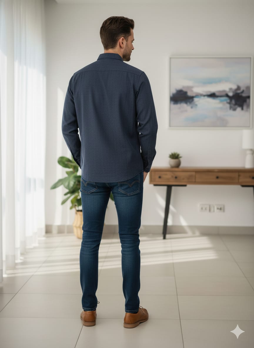 Dark Navy Blue Odisha Handloom Men Plain Full Shirt