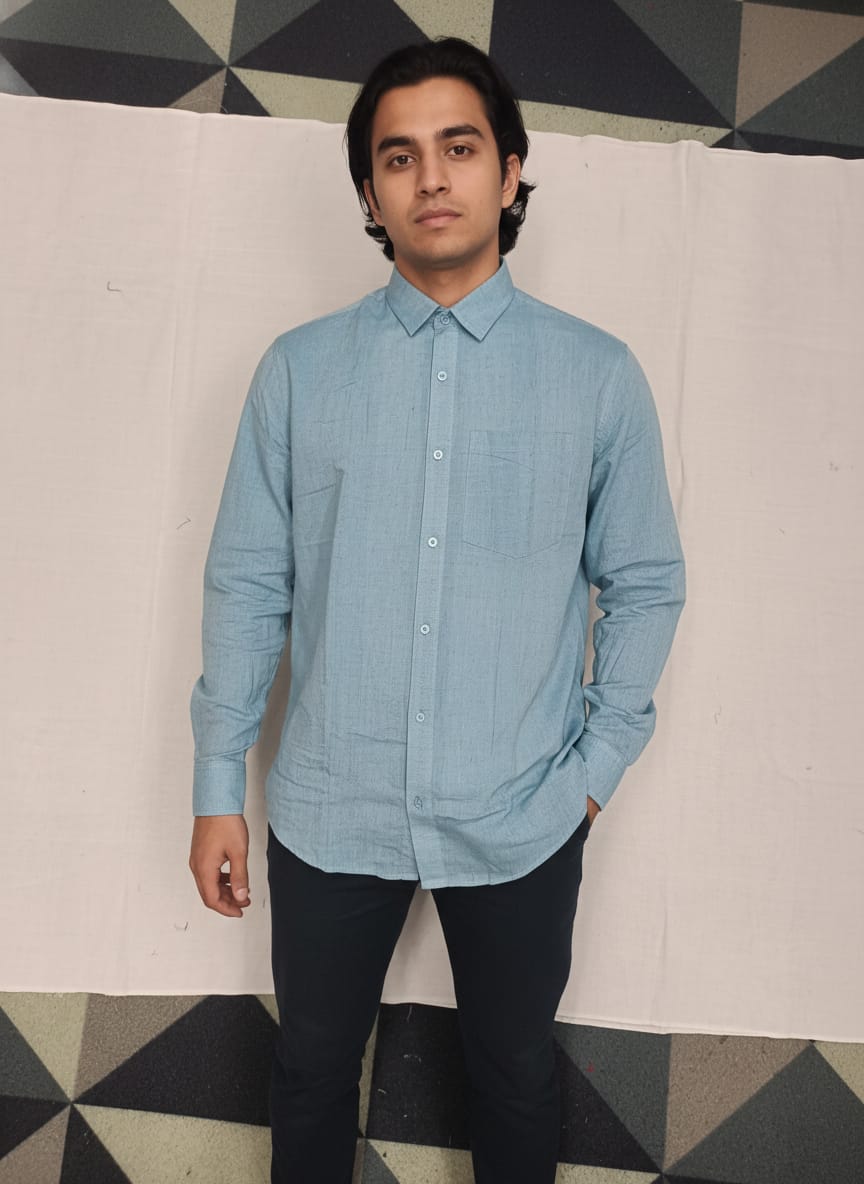 Steel Blue Odisha Handloom Men Plain Full Shirt