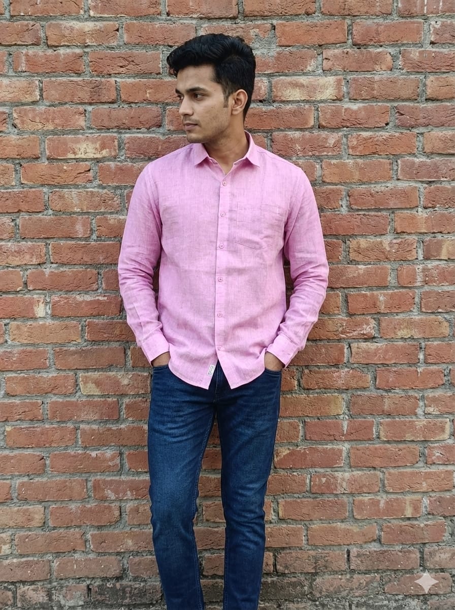 Baby Pink Odisha Handloom Men Plain Full Shirt
