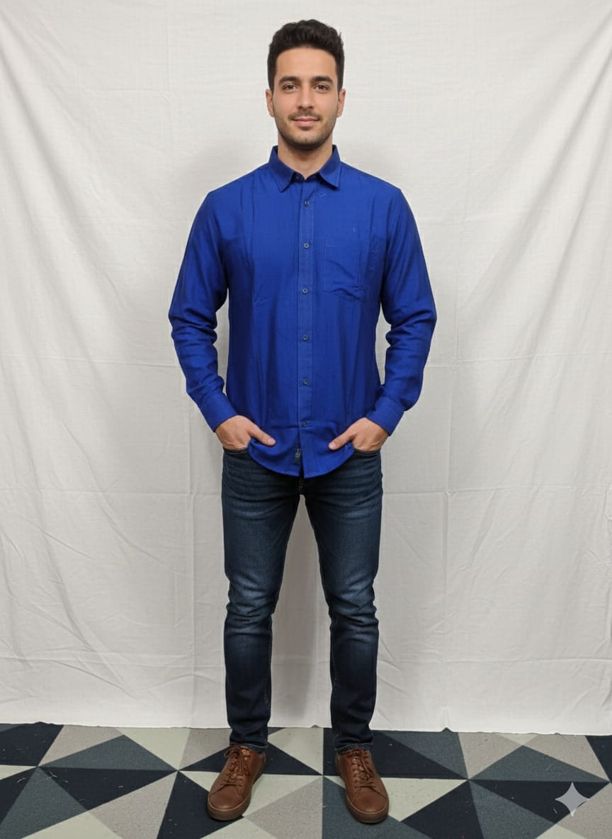 Blue Odisha Handloom Men Plain Full Shirt