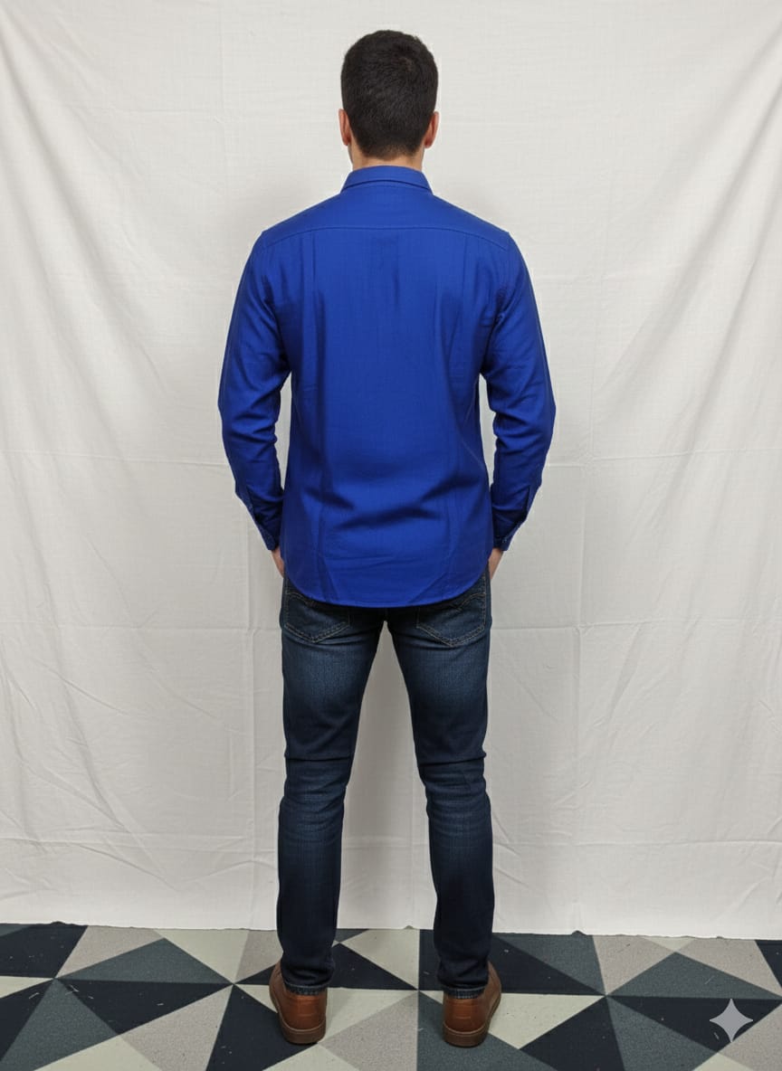 Blue Odisha Handloom Men Plain Full Shirt