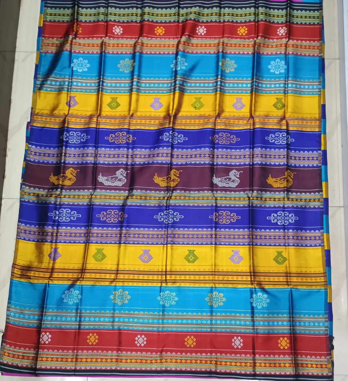 Magenta Multi Colour Border Double Anchal Berhampuri Silk Saree