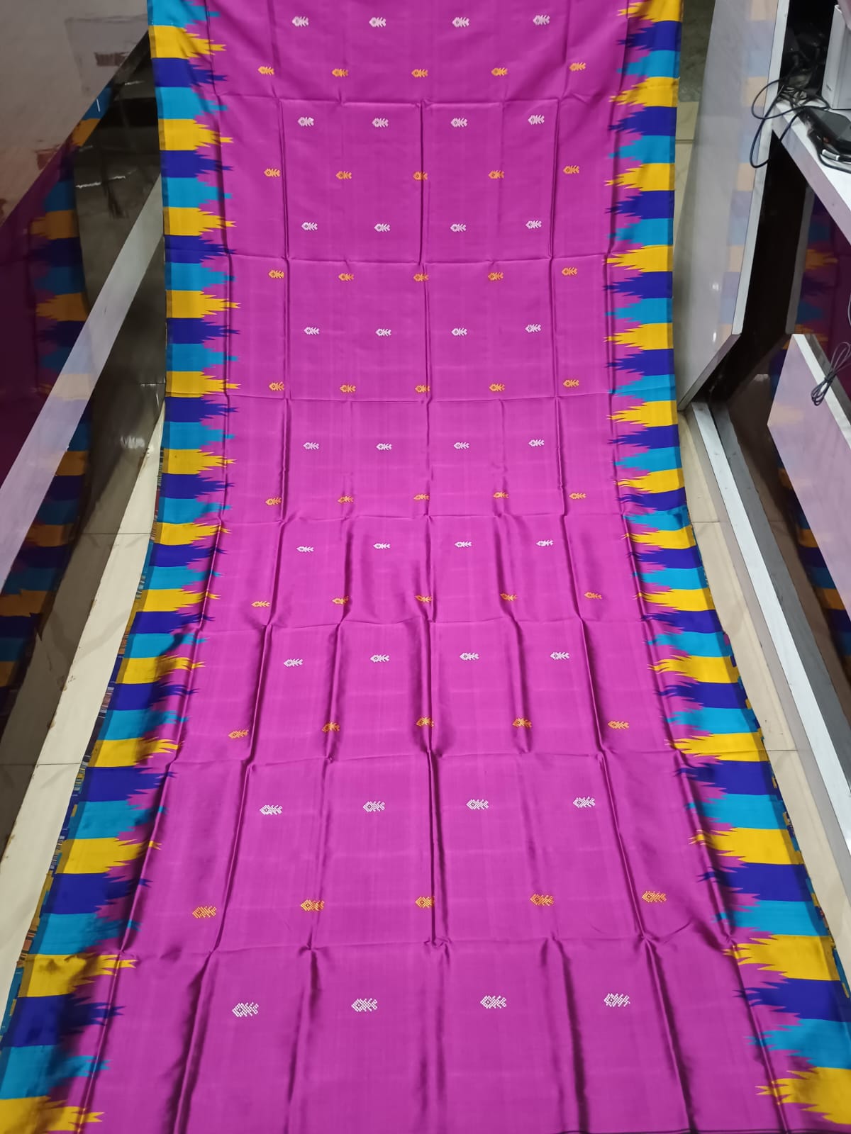 Magenta Multi Colour Border Double Anchal Berhampuri Silk Saree