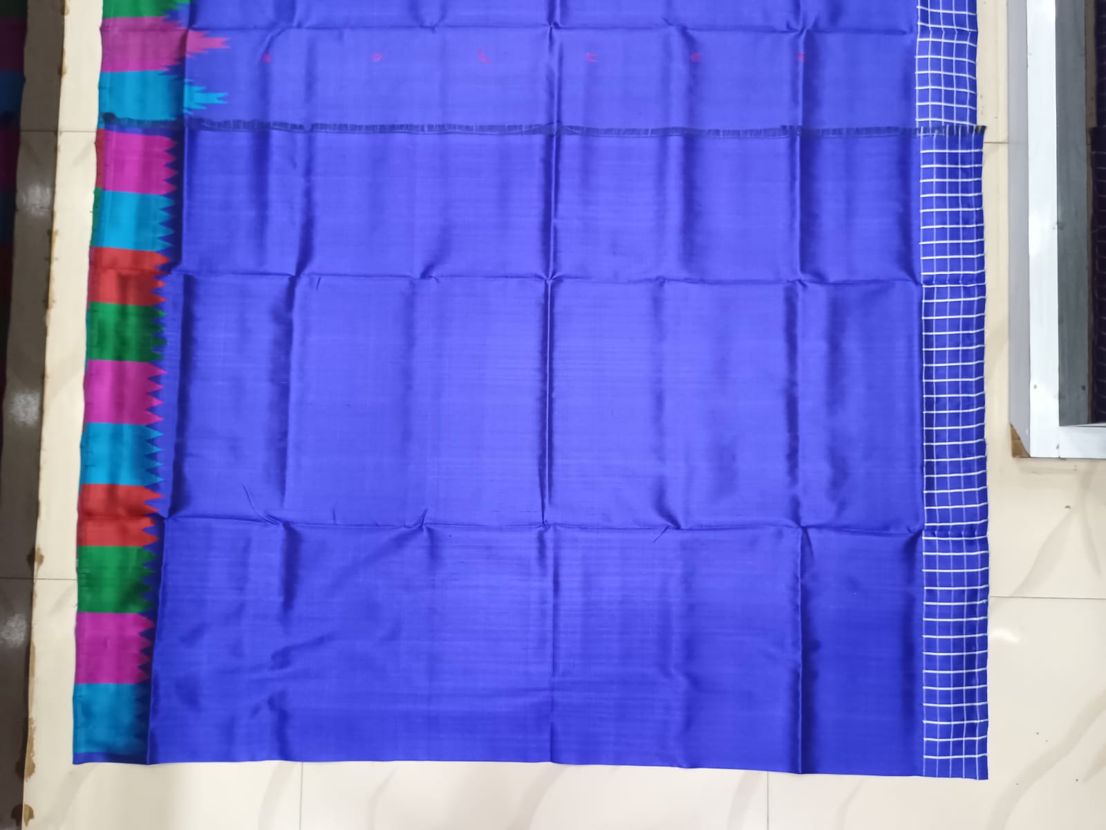 Blue Multi Colour Border Double Anchal Berhampuri Silk Saree