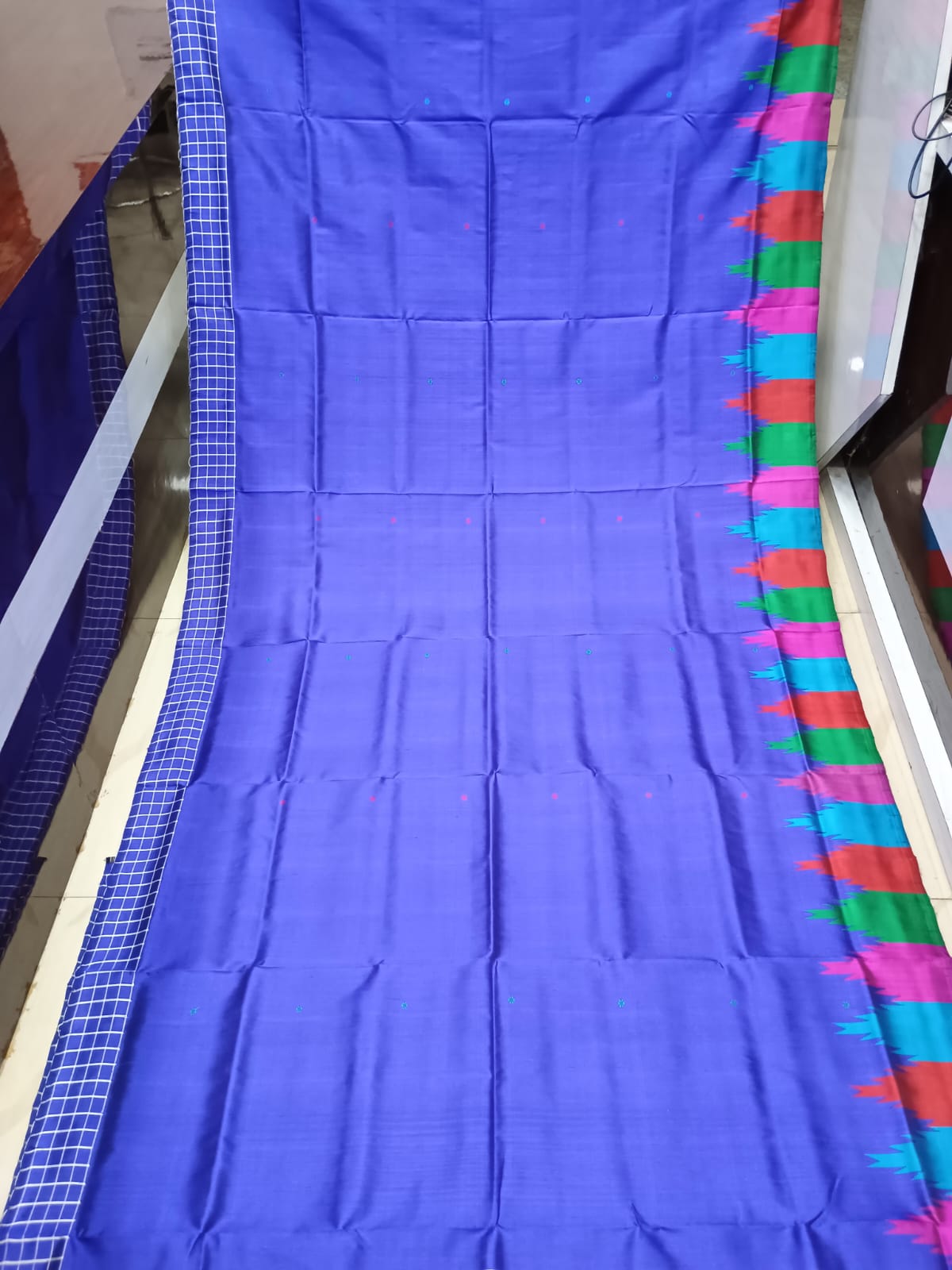 Blue Multi Colour Border Double Anchal Berhampuri Silk Saree