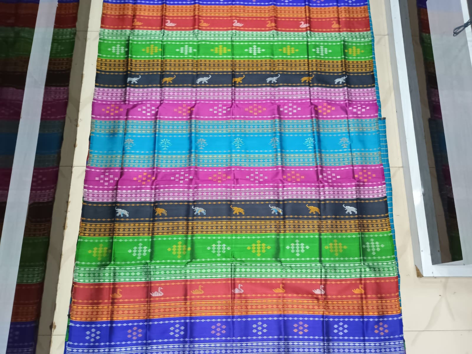 Teal Blue Multi Colour Kumbha Double Anchal Berhampuri Silk Saree