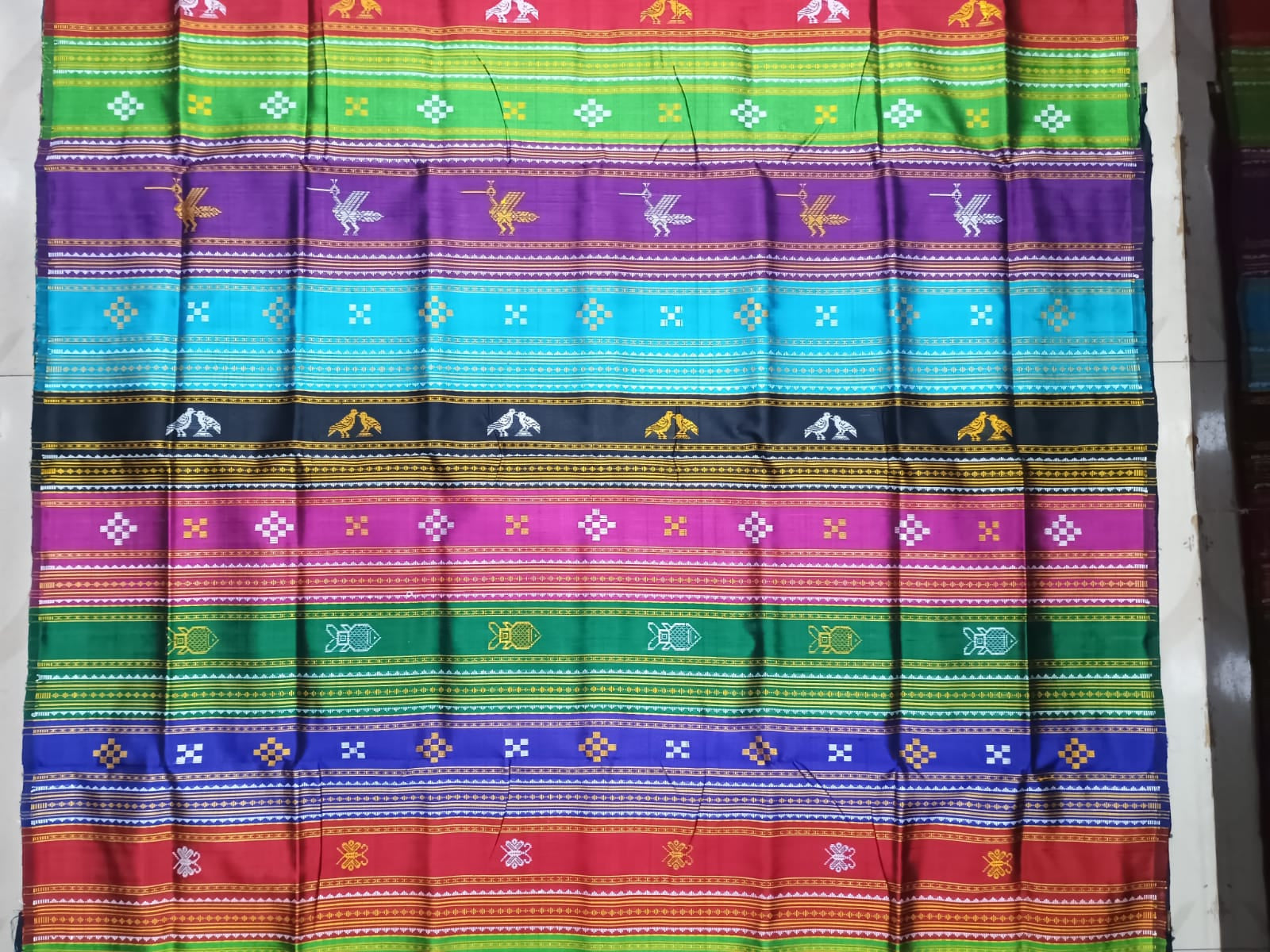 Light Tan Multi Colour Kumbha Double Anchal Berhampuri Silk Saree