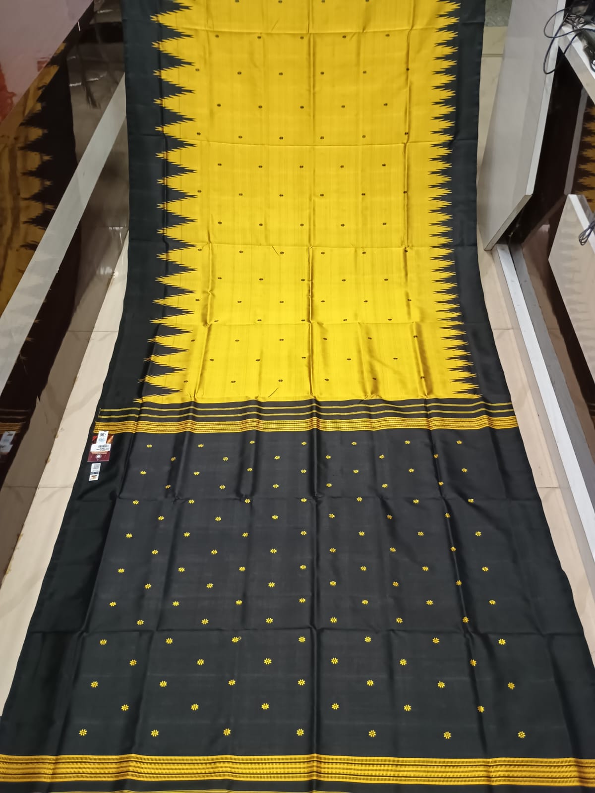 Yellow Black Double Anchal Berhampuri Silk Saree