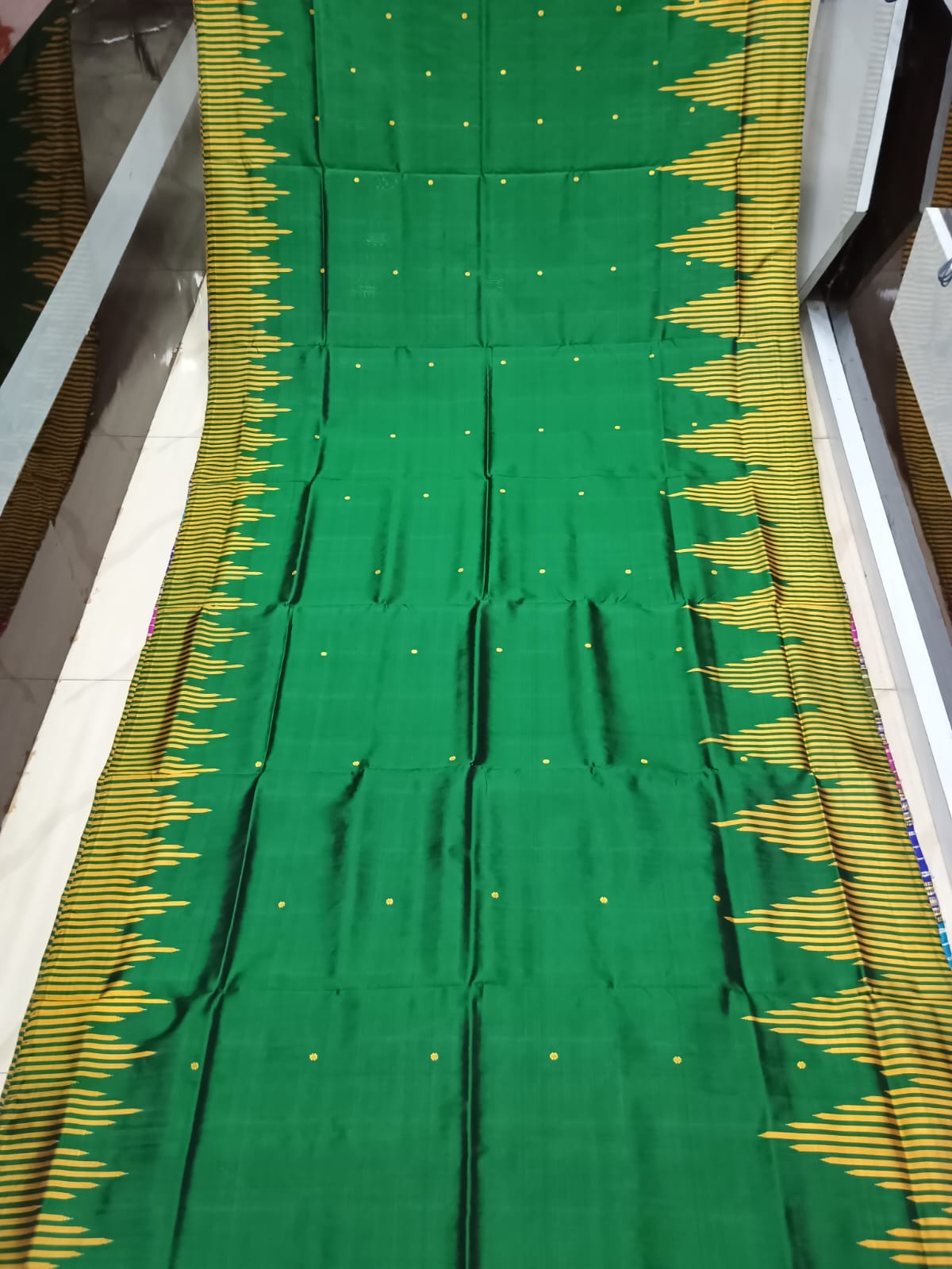 Green Yellow Multi Colour Double Anchal Berhampuri Silk Saree