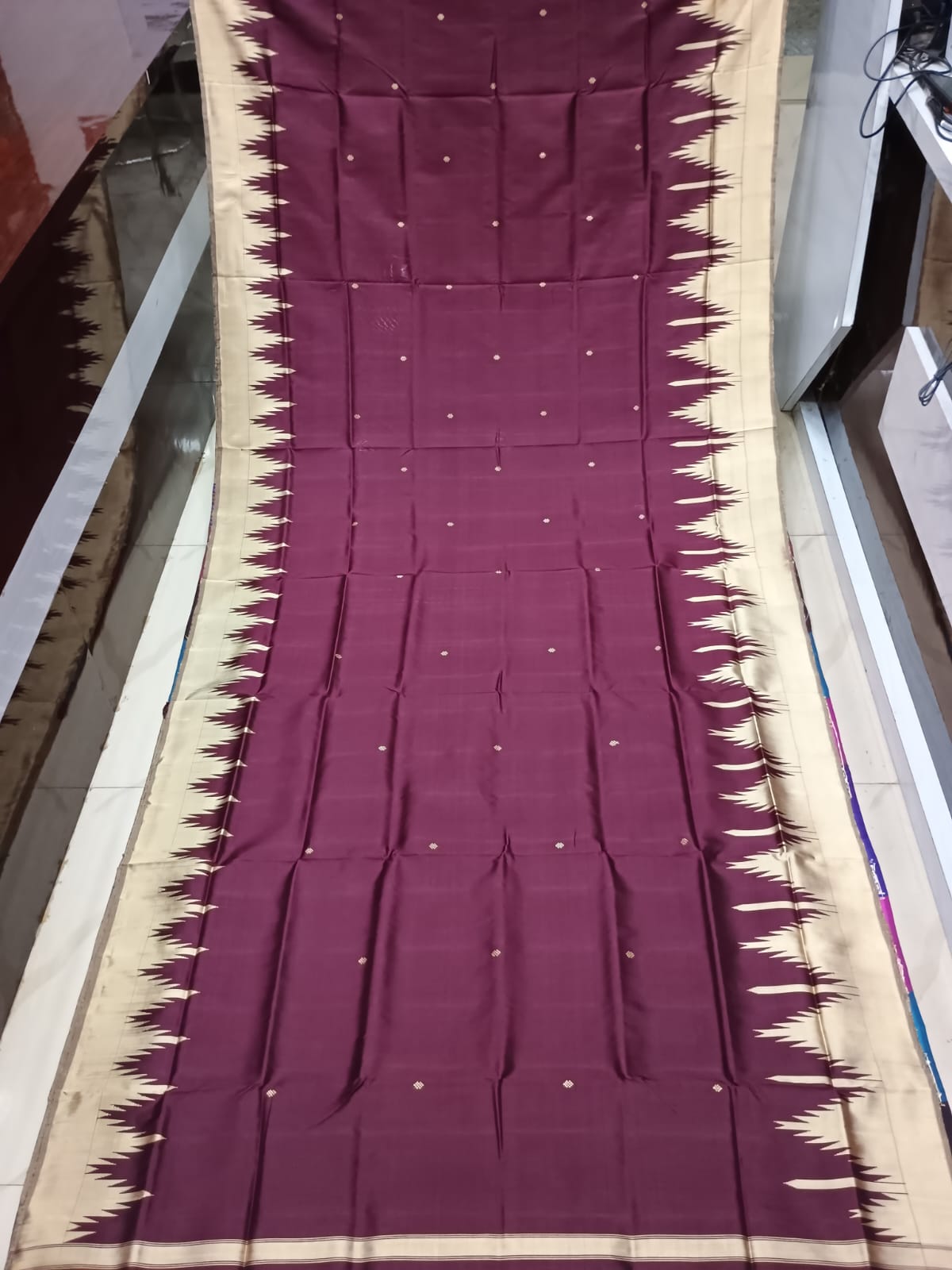 Maroon Off White Multi Colour Double Anchal Berhampuri Silk Saree