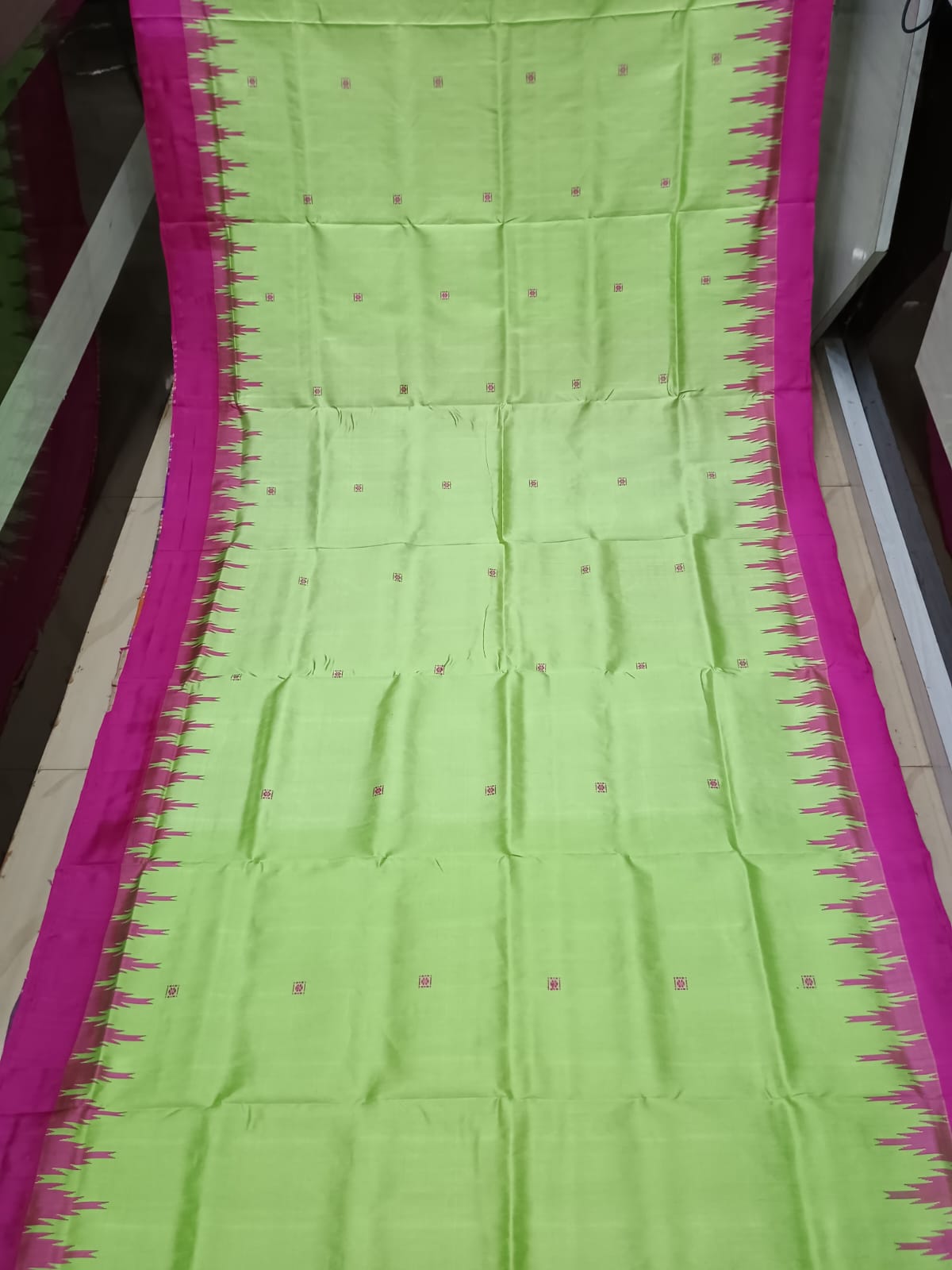 Mint Green Magenta Multi Colour Double Anchal Berhampuri Silk Saree