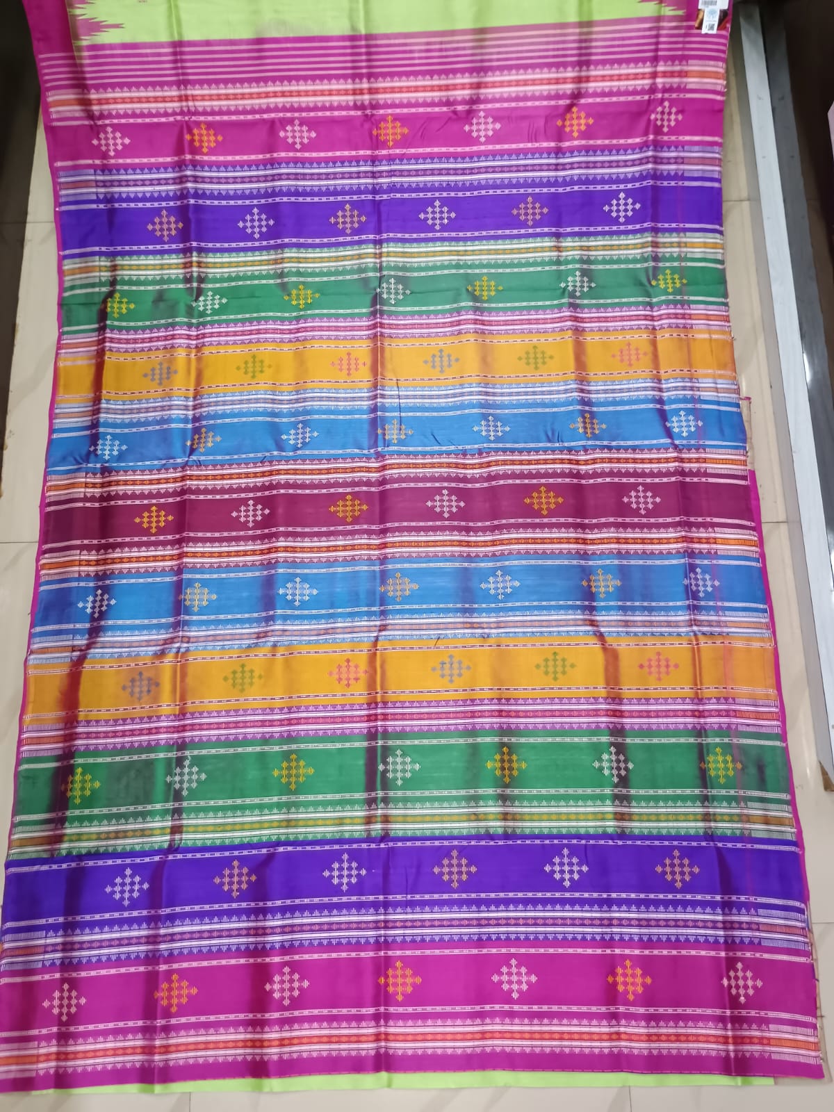 Mint Green Magenta Multi Colour Double Anchal Berhampuri Silk Saree