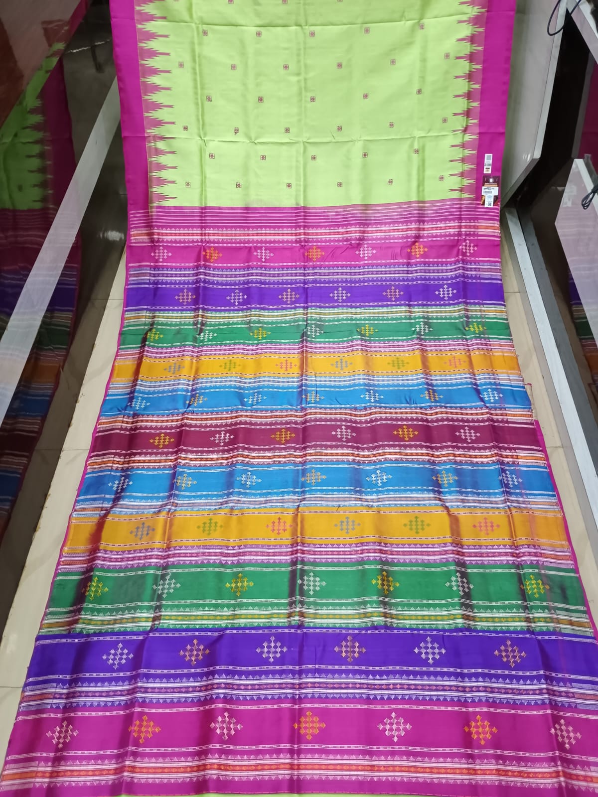 Mint Green Magenta Multi Colour Double Anchal Berhampuri Silk Saree