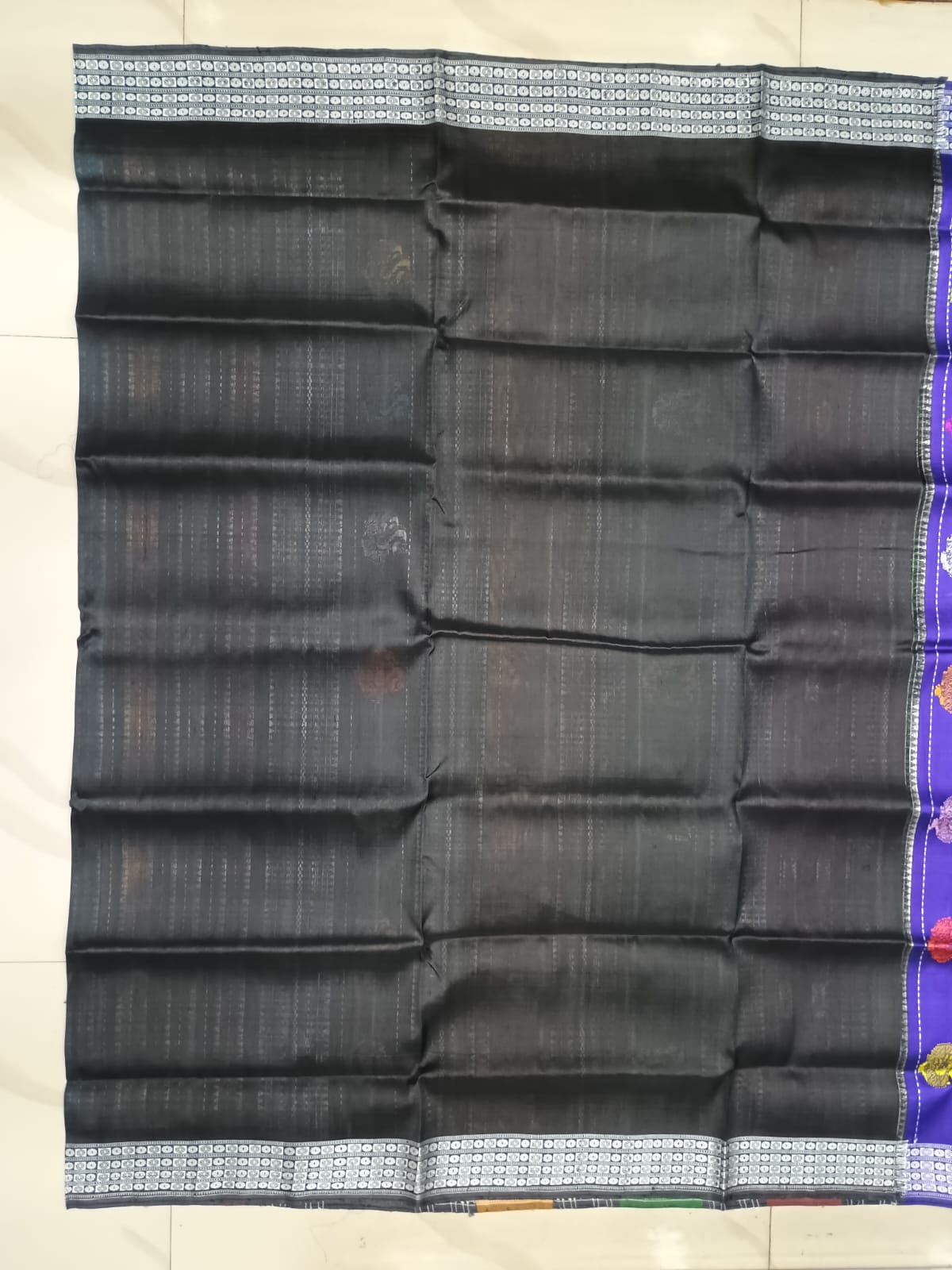 Black Multi Colour Double Anchal Berhampuri Silk Saree