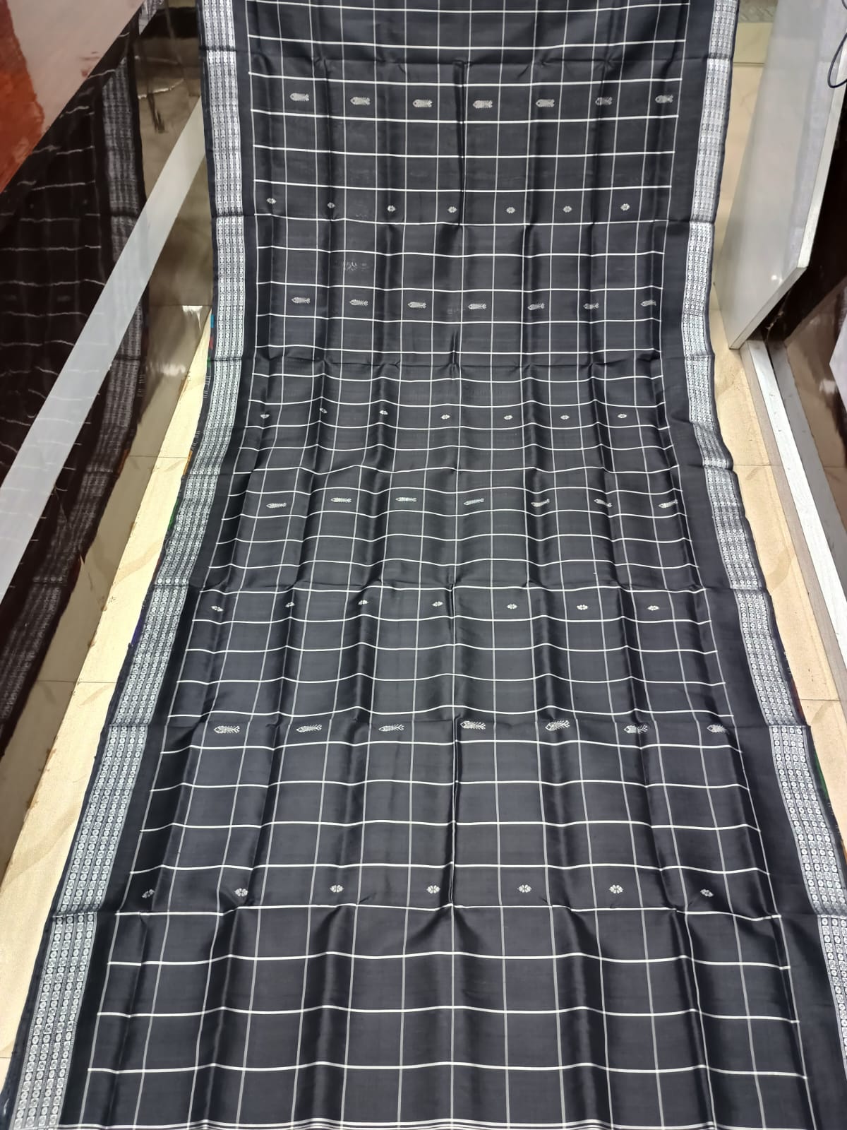 Black Multi Colour Double Anchal Berhampuri Silk Saree