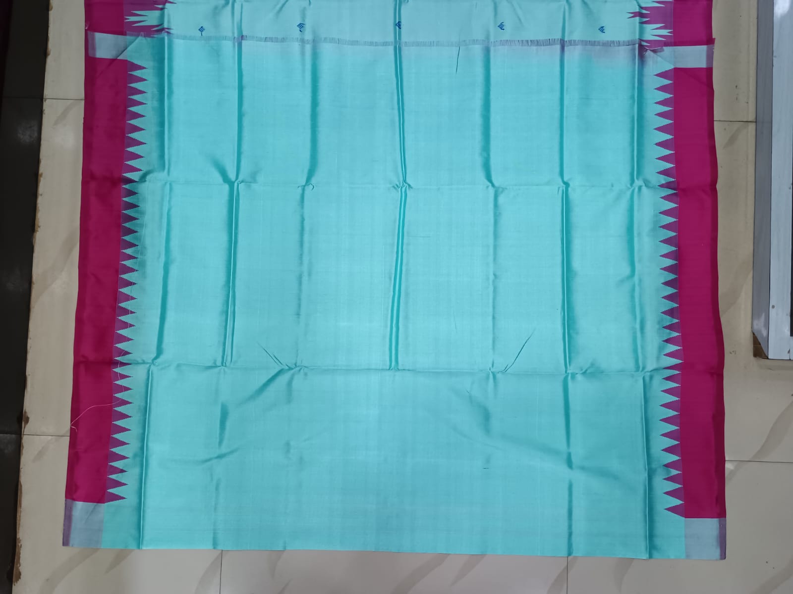 Turquoise Blue Multi Colour Double Anchal Berhampuri Silk Saree