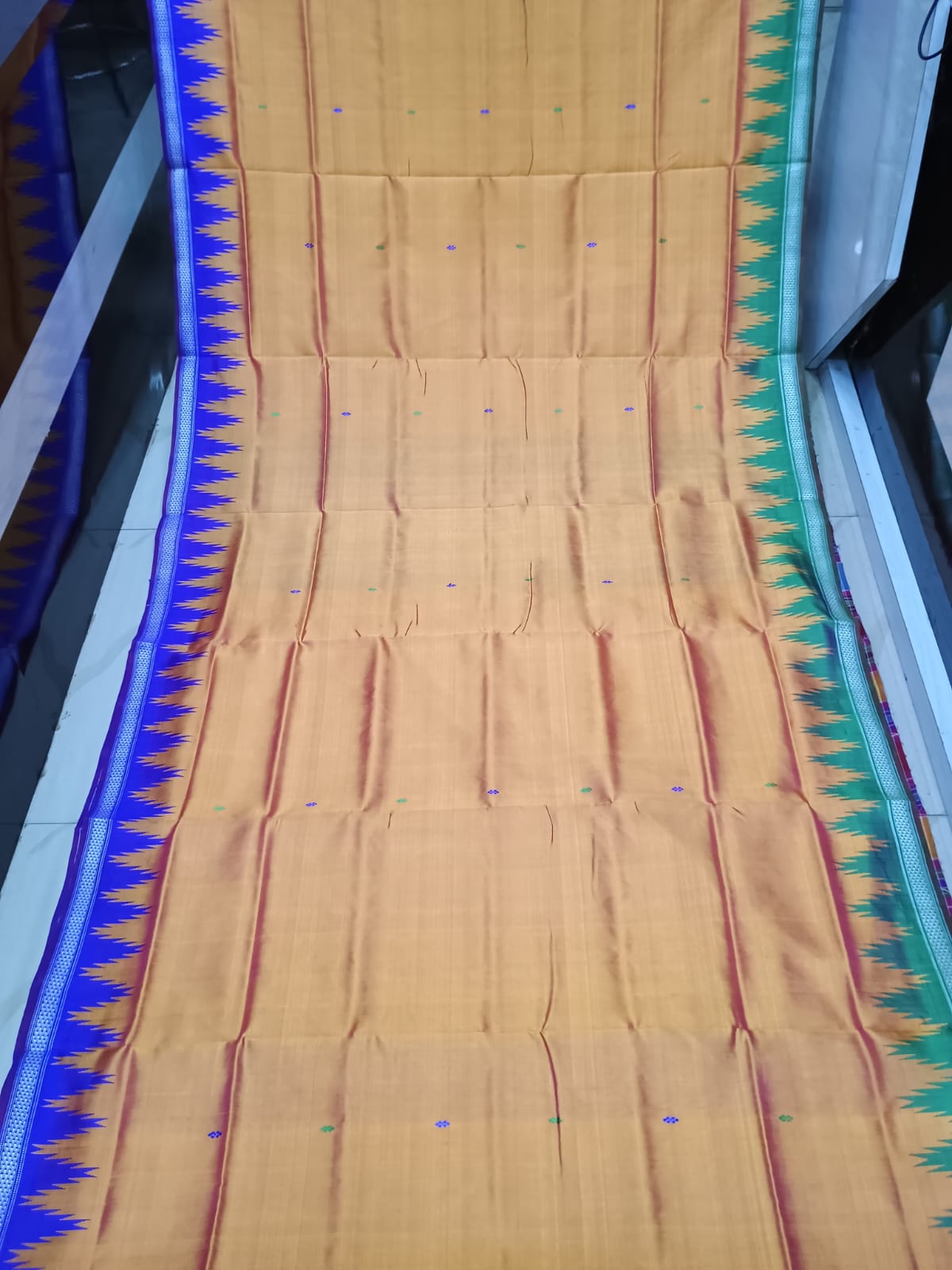 Orange Ganga Jamuna Border Multi Colour Double Anchal Berhampuri Silk Saree