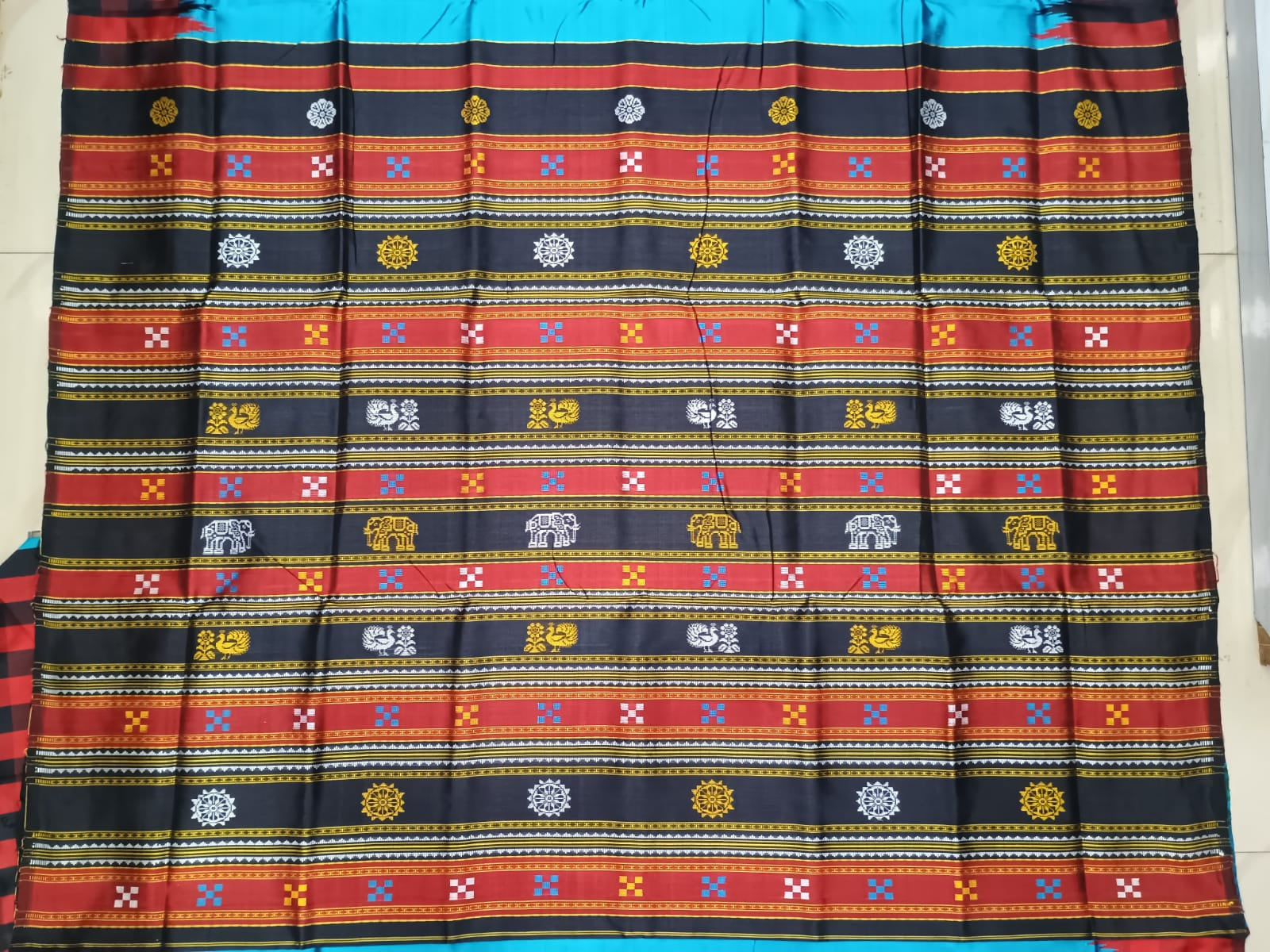 Copper Sulphate Red Multi Colour Double Anchal Berhampuri Silk Saree