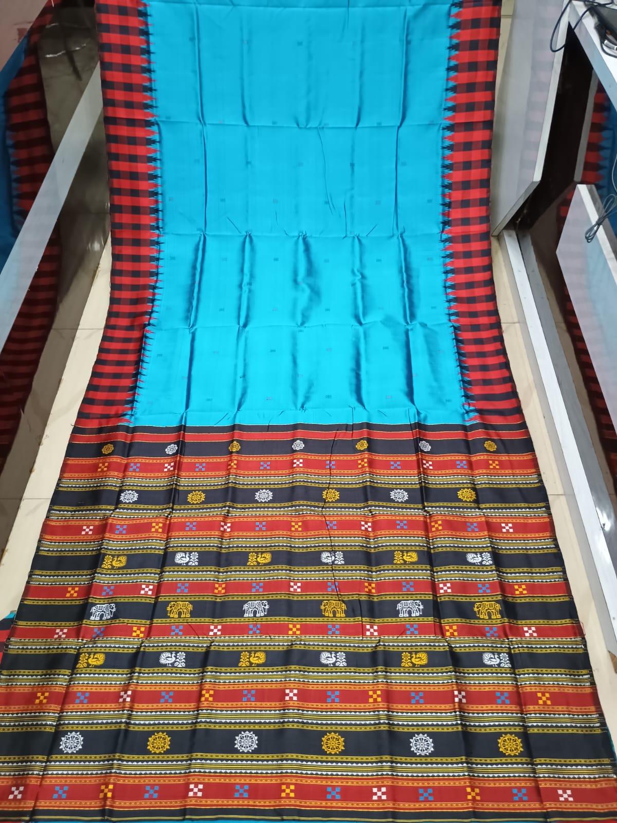 Copper Sulphate Red Multi Colour Double Anchal Berhampuri Silk Saree