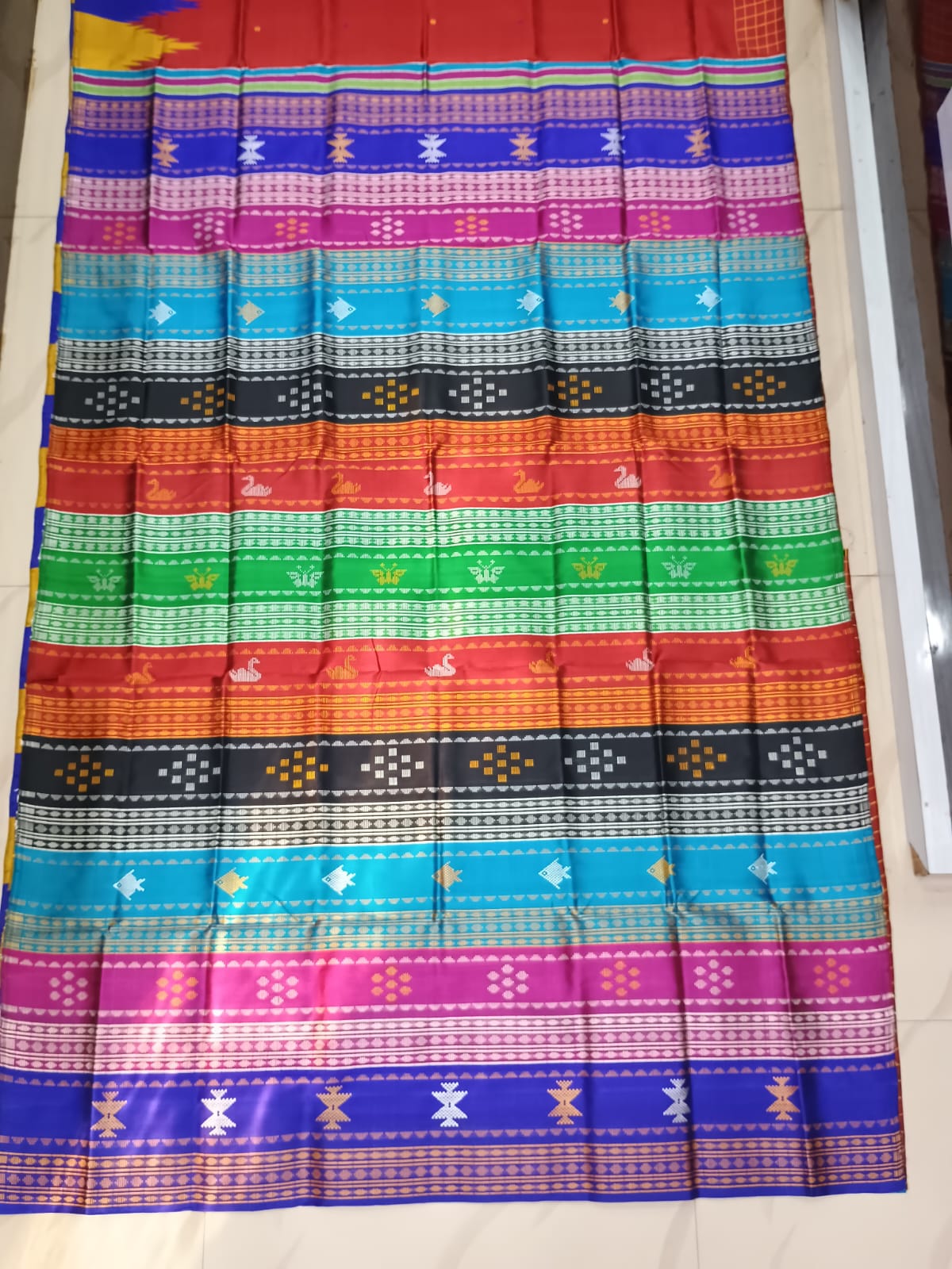 Red Multi Colour Kumbha Double Anchal Berhampuri Silk Saree