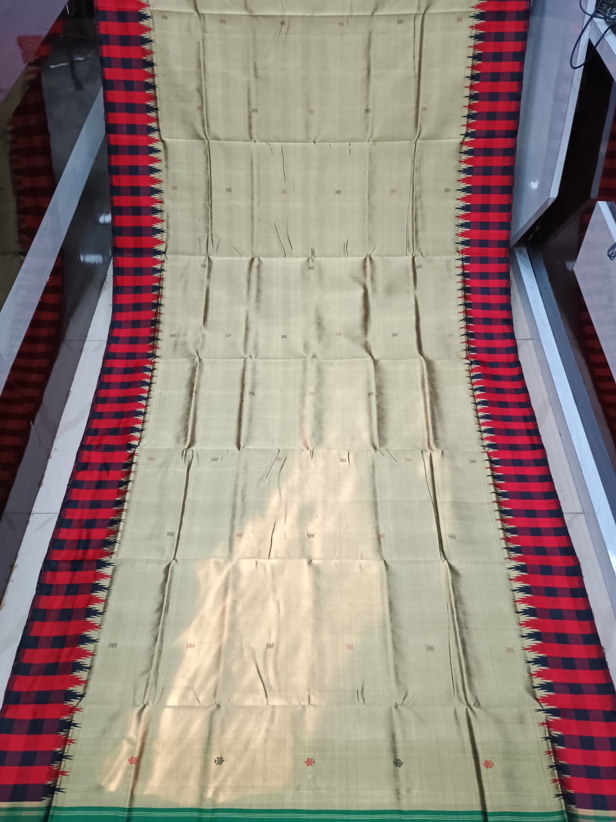 Mustard Multi Colour Kumbha Double Anchal Berhampuri Silk Saree