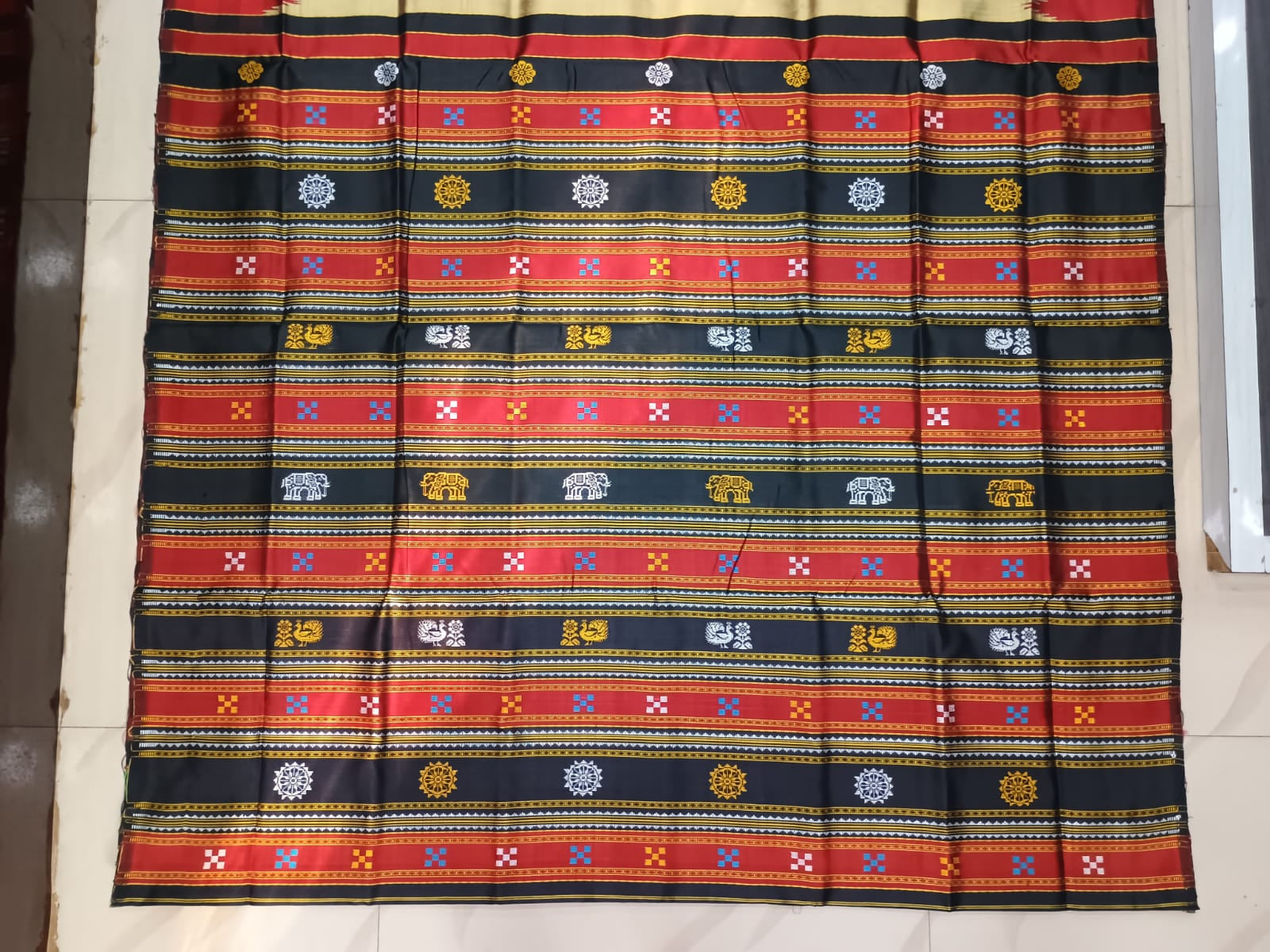Mustard Multi Colour Kumbha Double Anchal Berhampuri Silk Saree