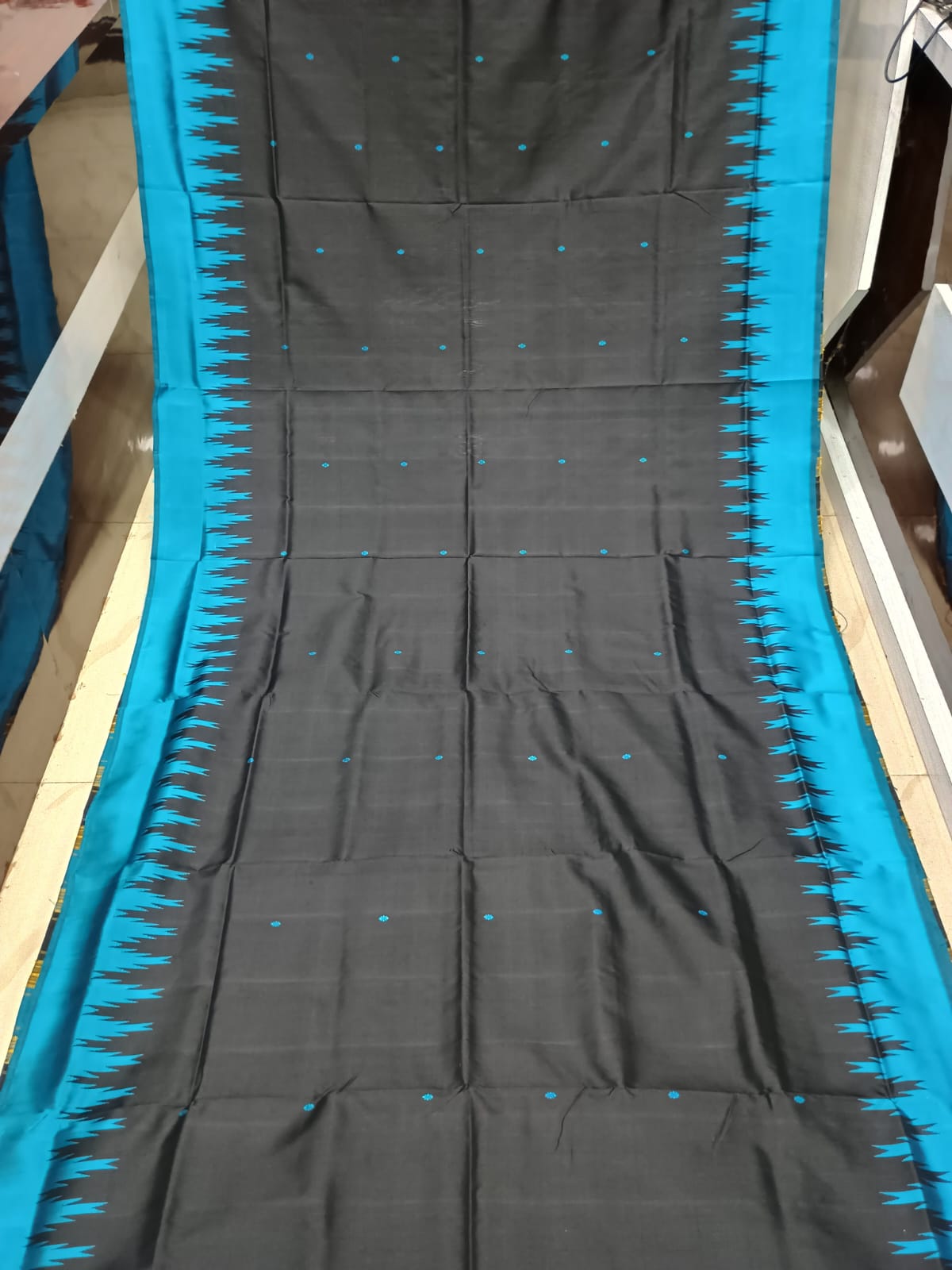 Black Copper Sulphate Multi Colour Double Anchal Berhampuri Silk Saree