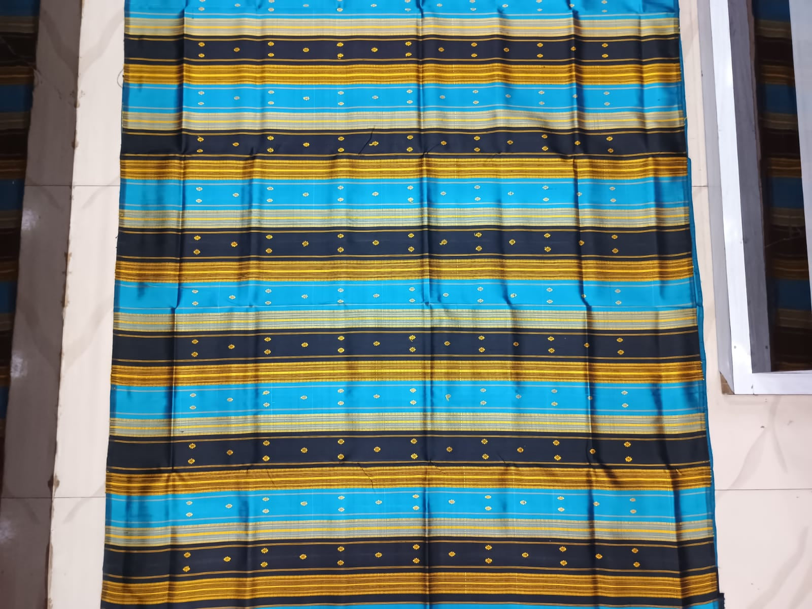 Black Copper Sulphate Multi Colour Double Anchal Berhampuri Silk Saree