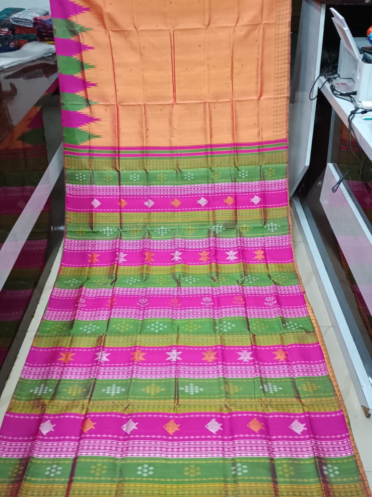 Rust Multi Colour Kumbha Double Anchal Berhampuri Silk Saree