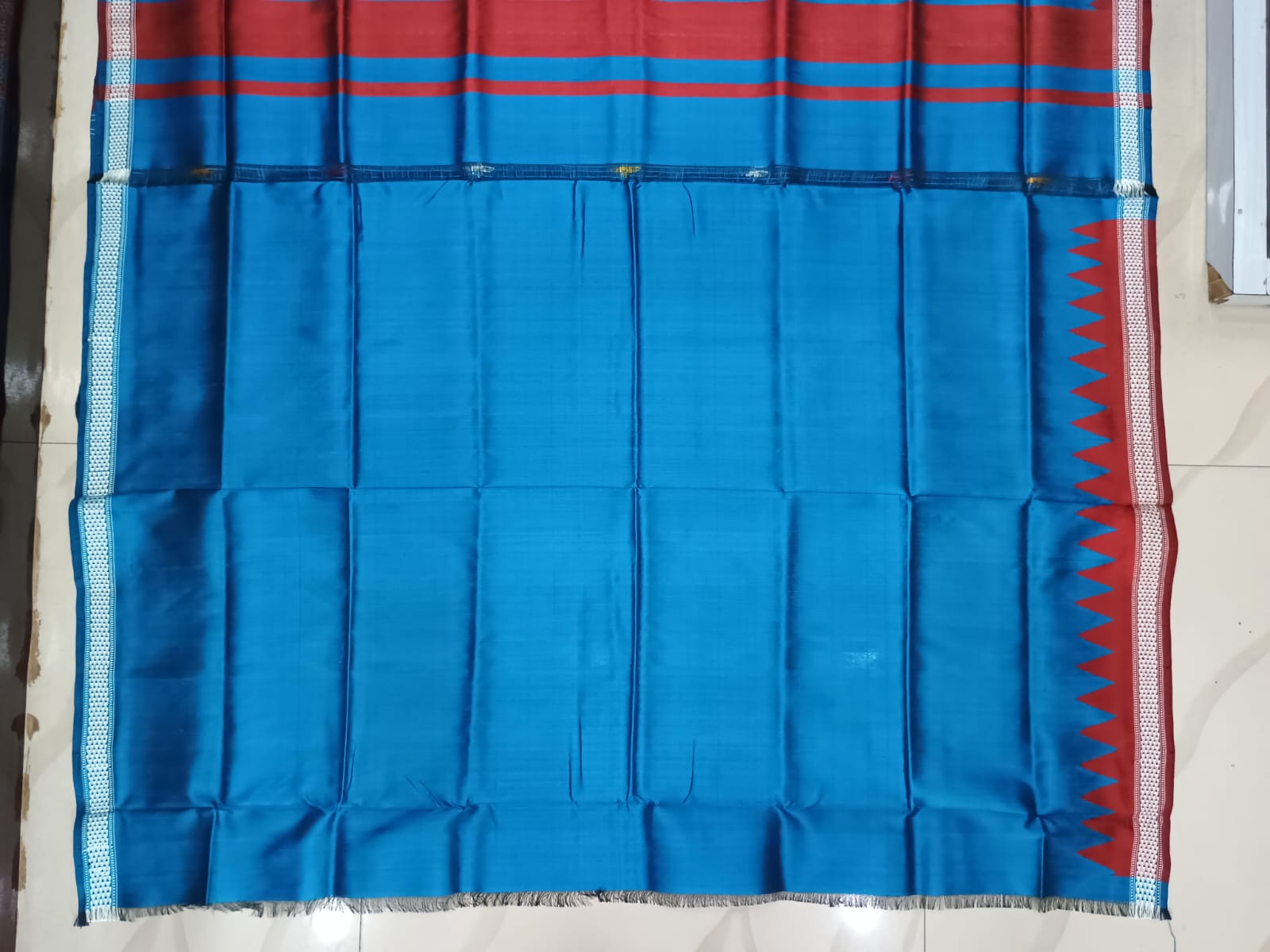 Teal Blue Multi Colour Double Anchal Berhampuri Silk Saree