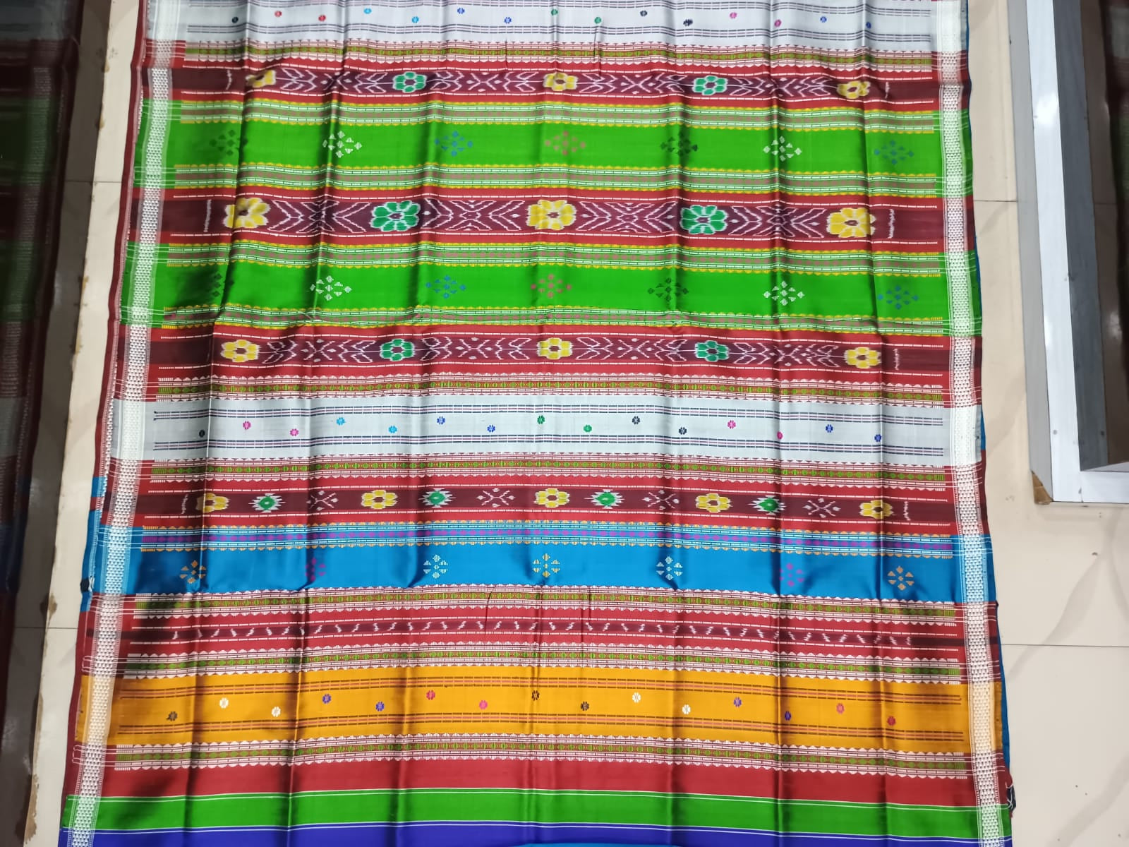 Teal Blue Multi Colour Double Anchal Berhampuri Silk Saree