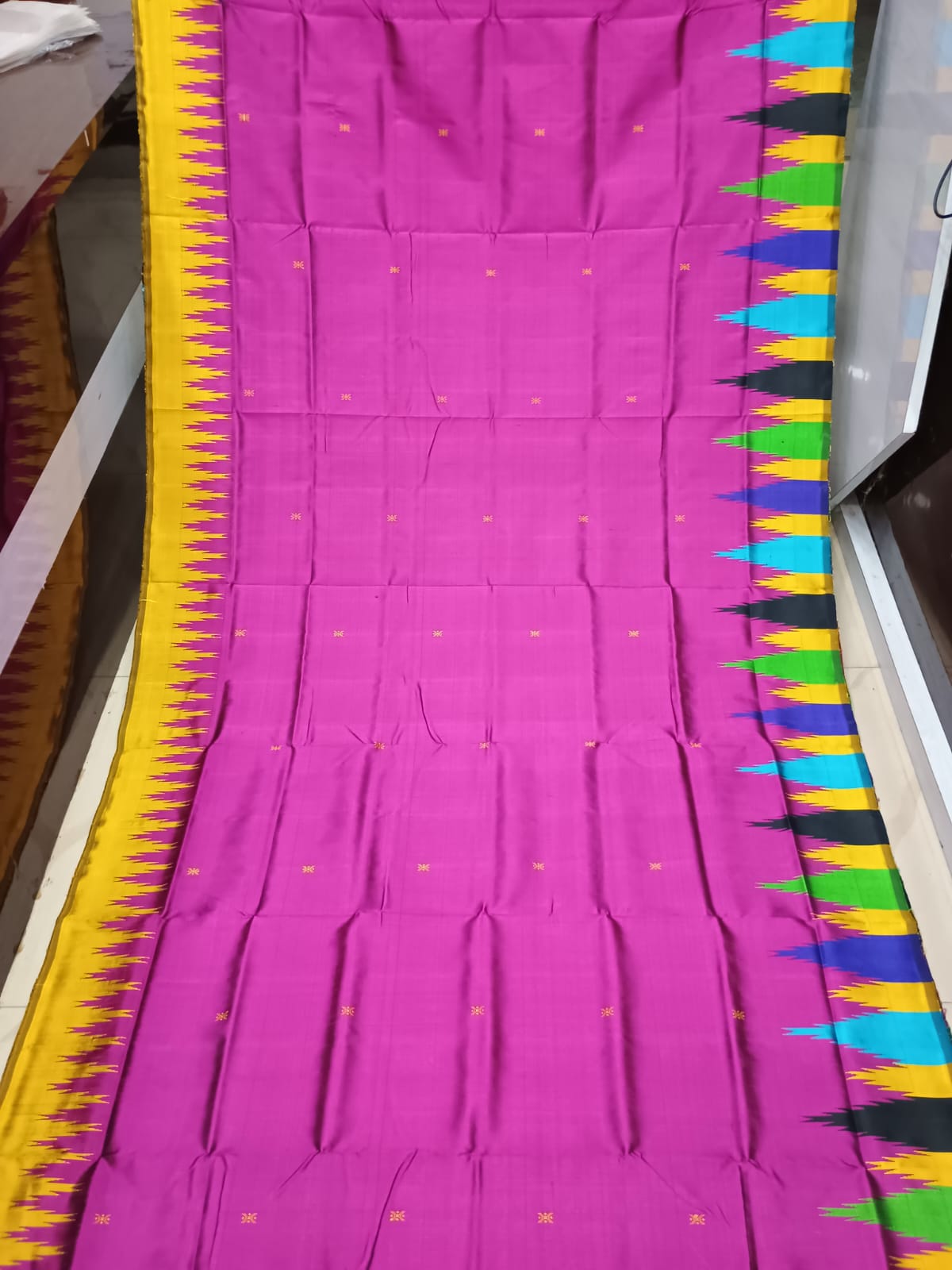 Magenta Multi Colour Kumbha Double Anchal Berhampuri Silk Saree