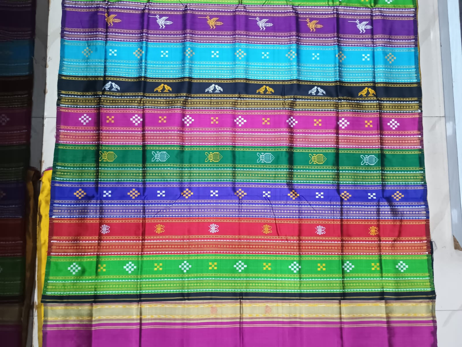 Magenta Multi Colour Kumbha Double Anchal Berhampuri Silk Saree