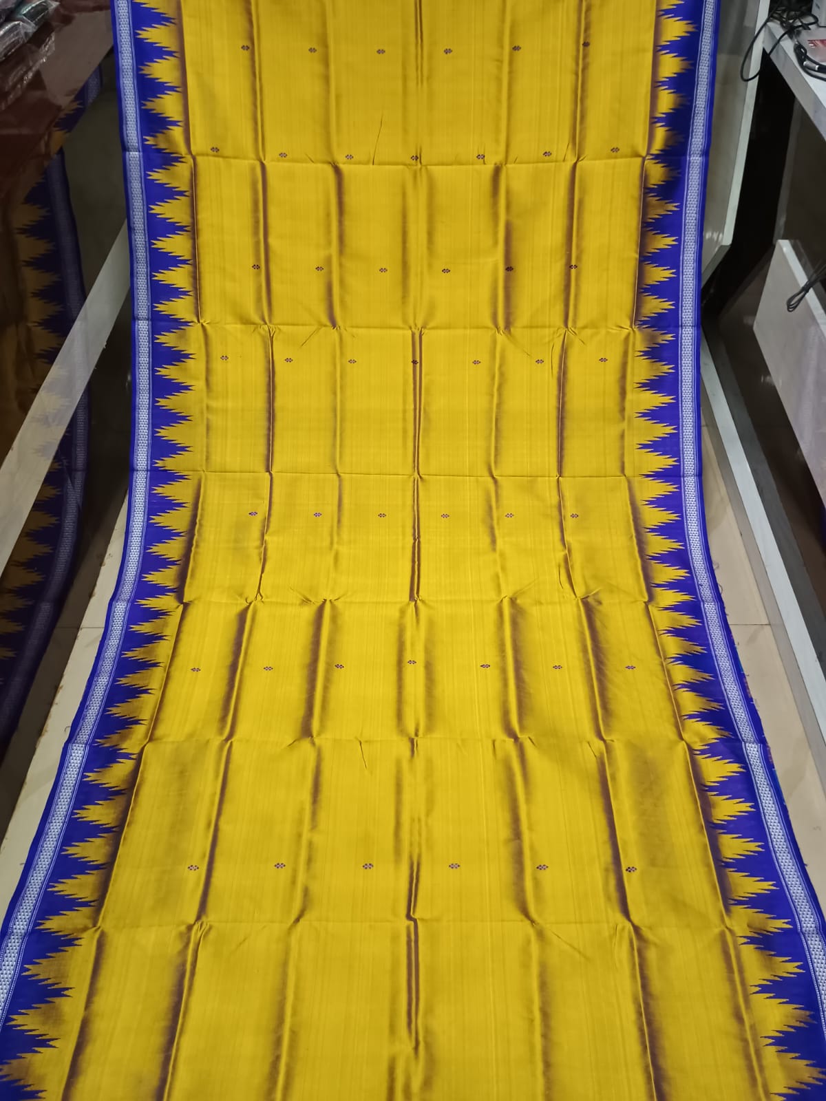 Yellow Blue Multi Colour Double Anchal Berhampuri Silk Saree