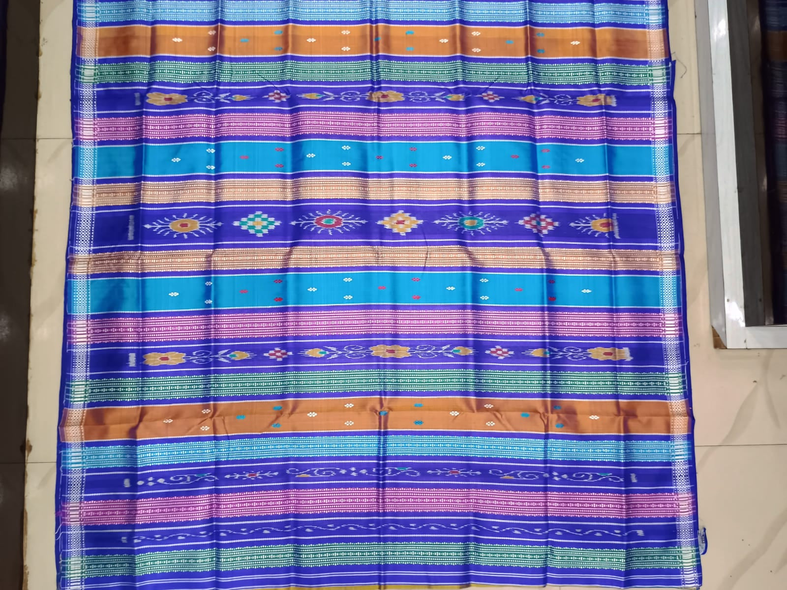 Yellow Blue Multi Colour Double Anchal Berhampuri Silk Saree
