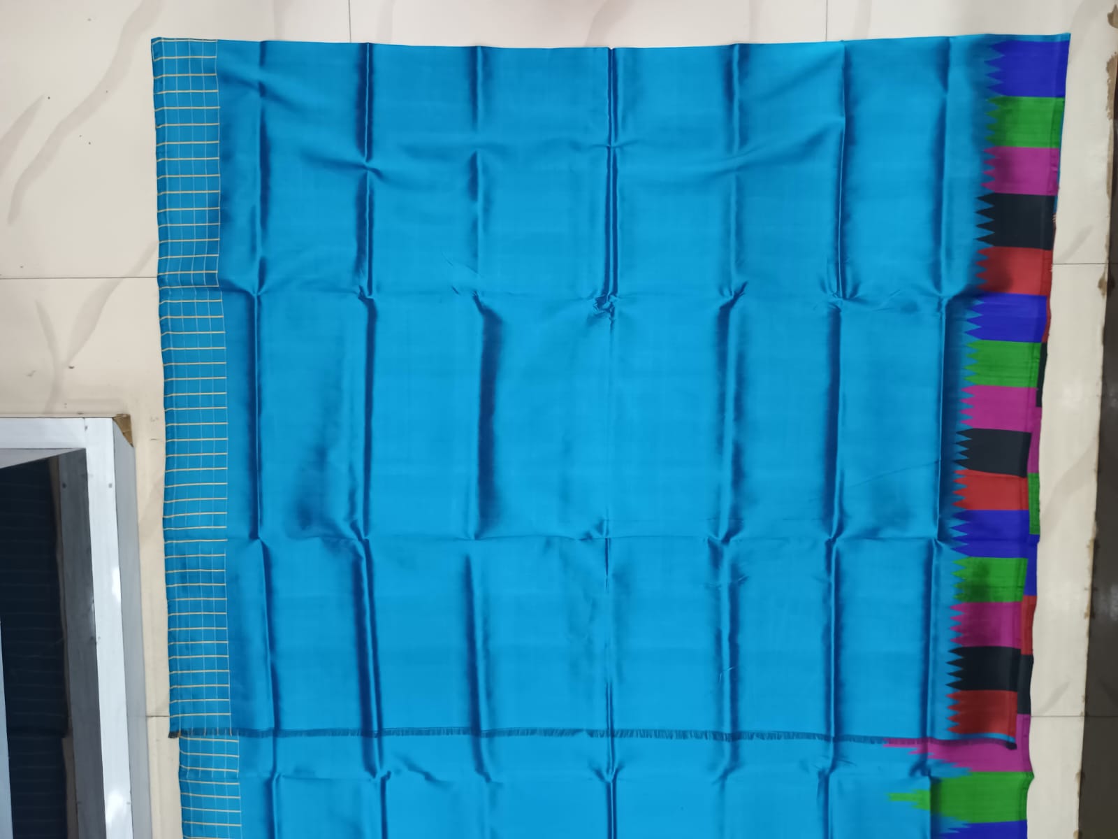 Teal Blue Multi Colour Kumbha Double Anchal Berhampuri Silk Saree