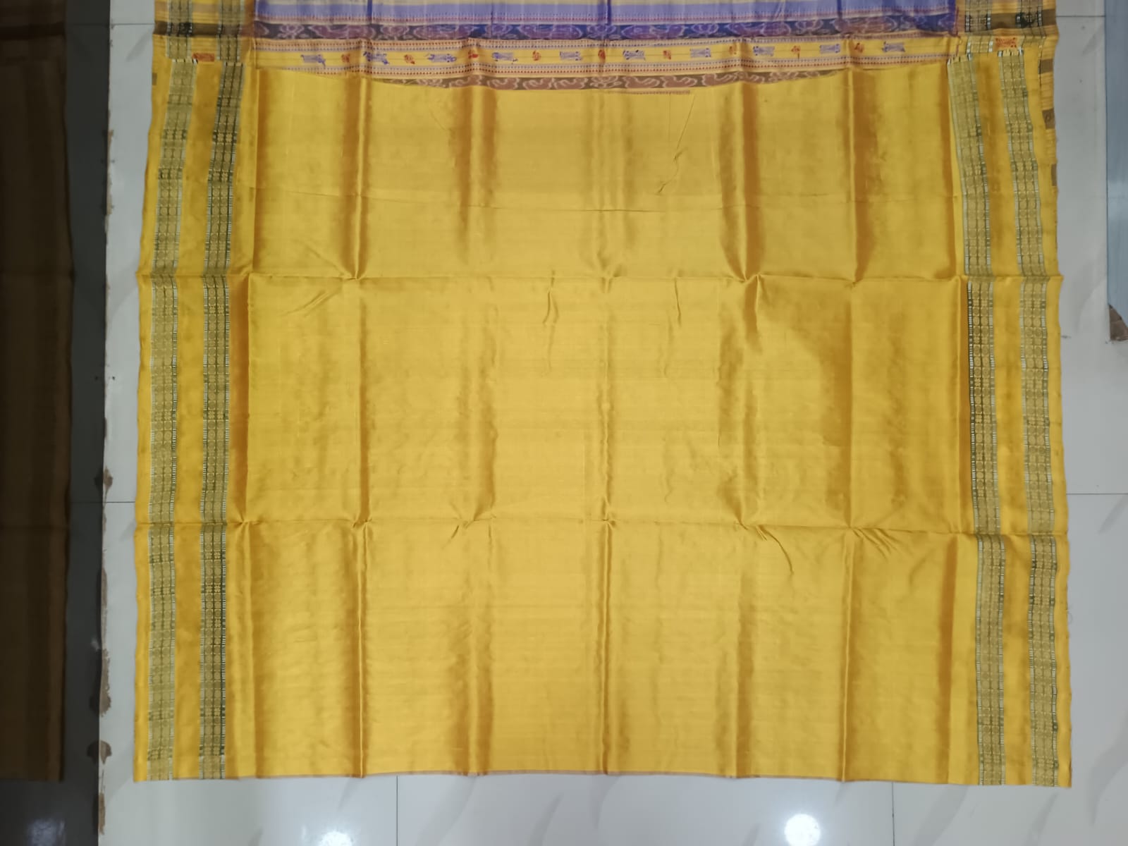 Blue Yellow Hazarbuti Tussar Silk Saree