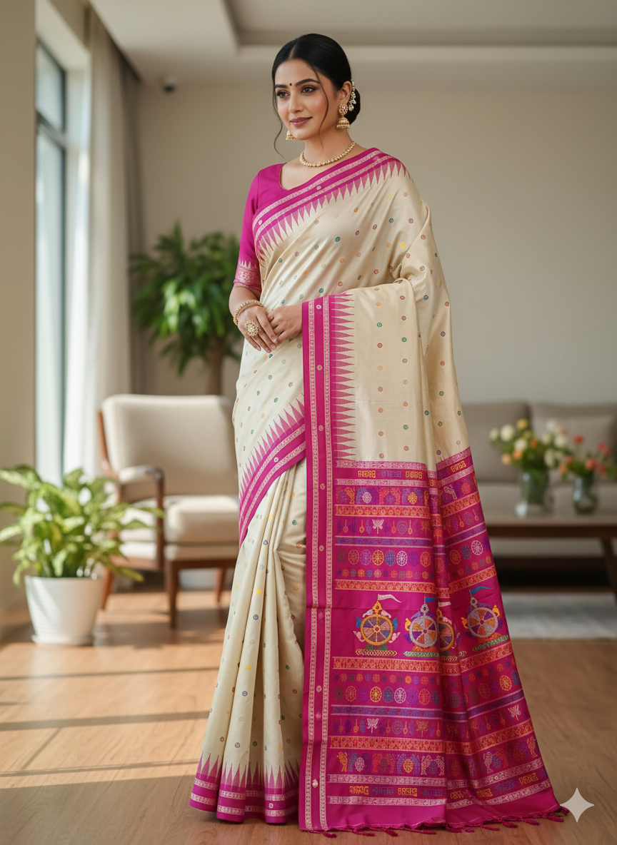 Grey Magenta Neela Chakra Sambalpuri Silk Saree