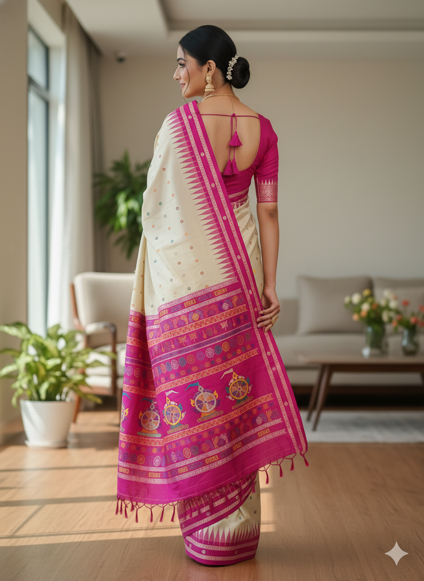 Grey Magenta Neela Chakra Sambalpuri Silk Saree