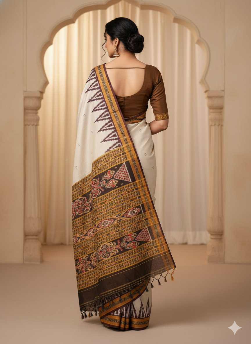 Grey Coffee Buti Kumbha Khandua Silk Saree