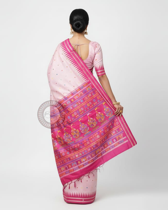 Pink Magenta Neela Chakra Sambalpuri Silk Saree