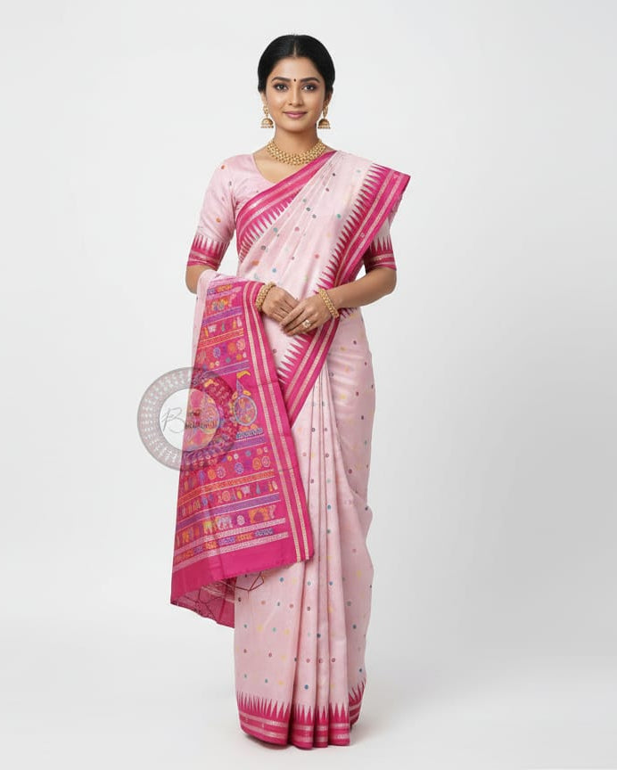 Pink Magenta Neela Chakra Sambalpuri Silk Saree