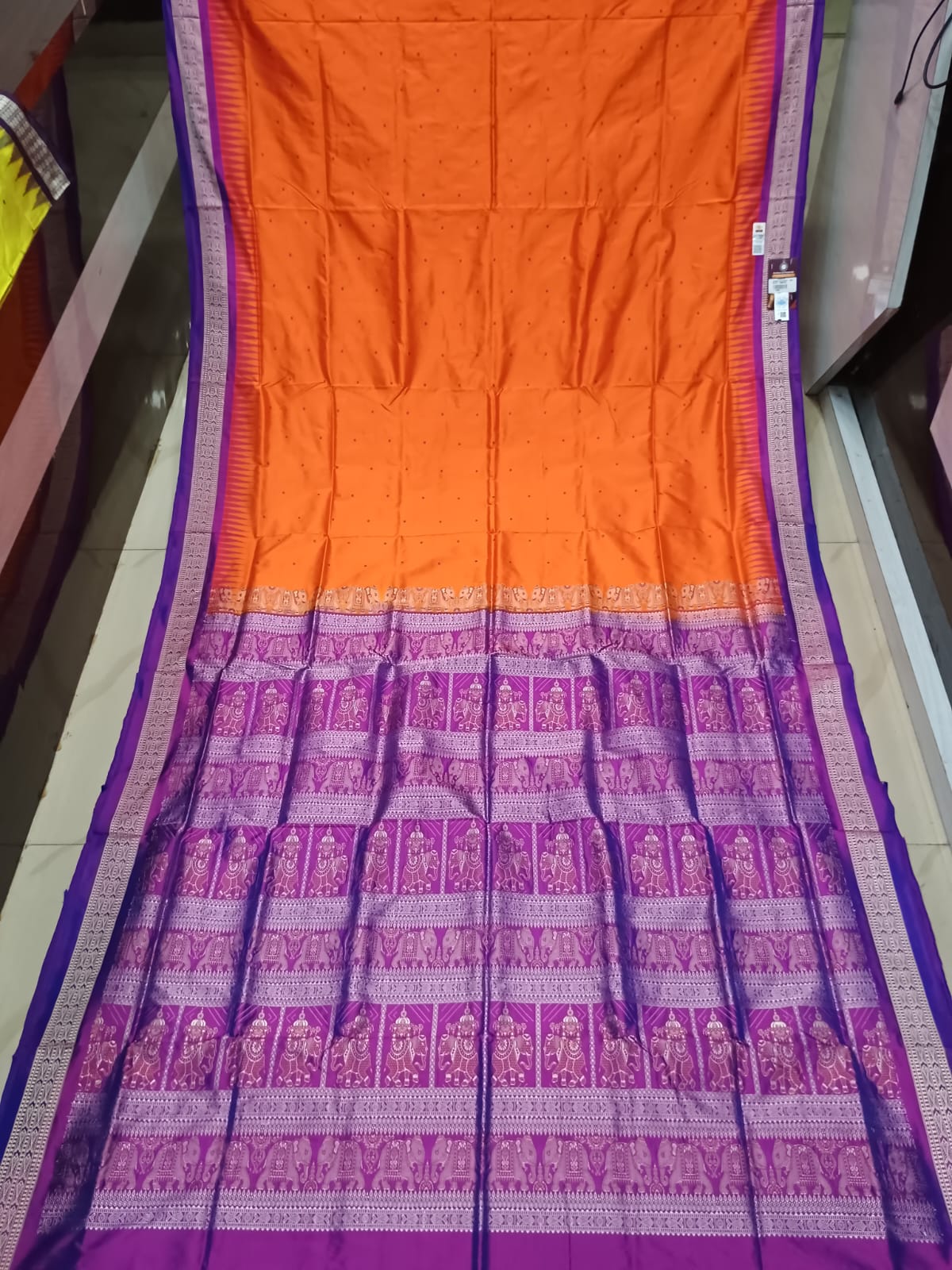 Orange Purple Buti Bomkai Silk Saree