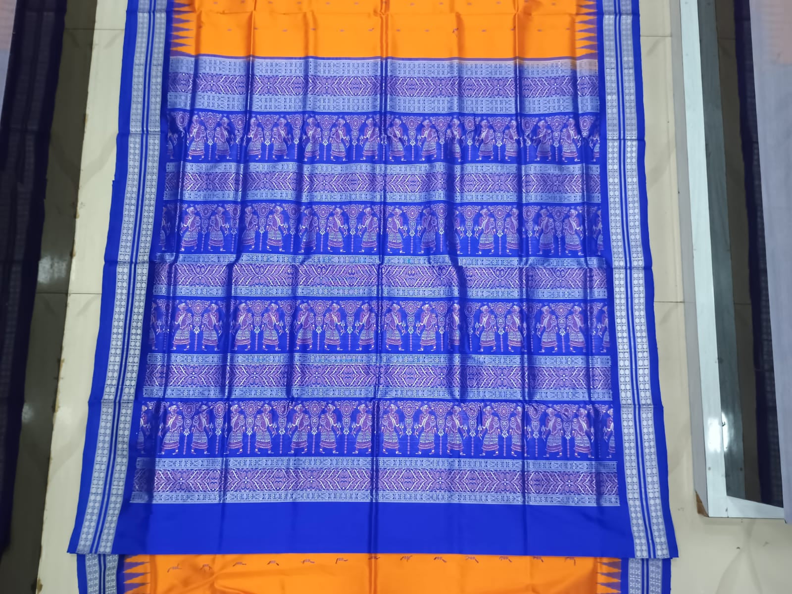 Orange Blue Buti Bomkai Silk Saree